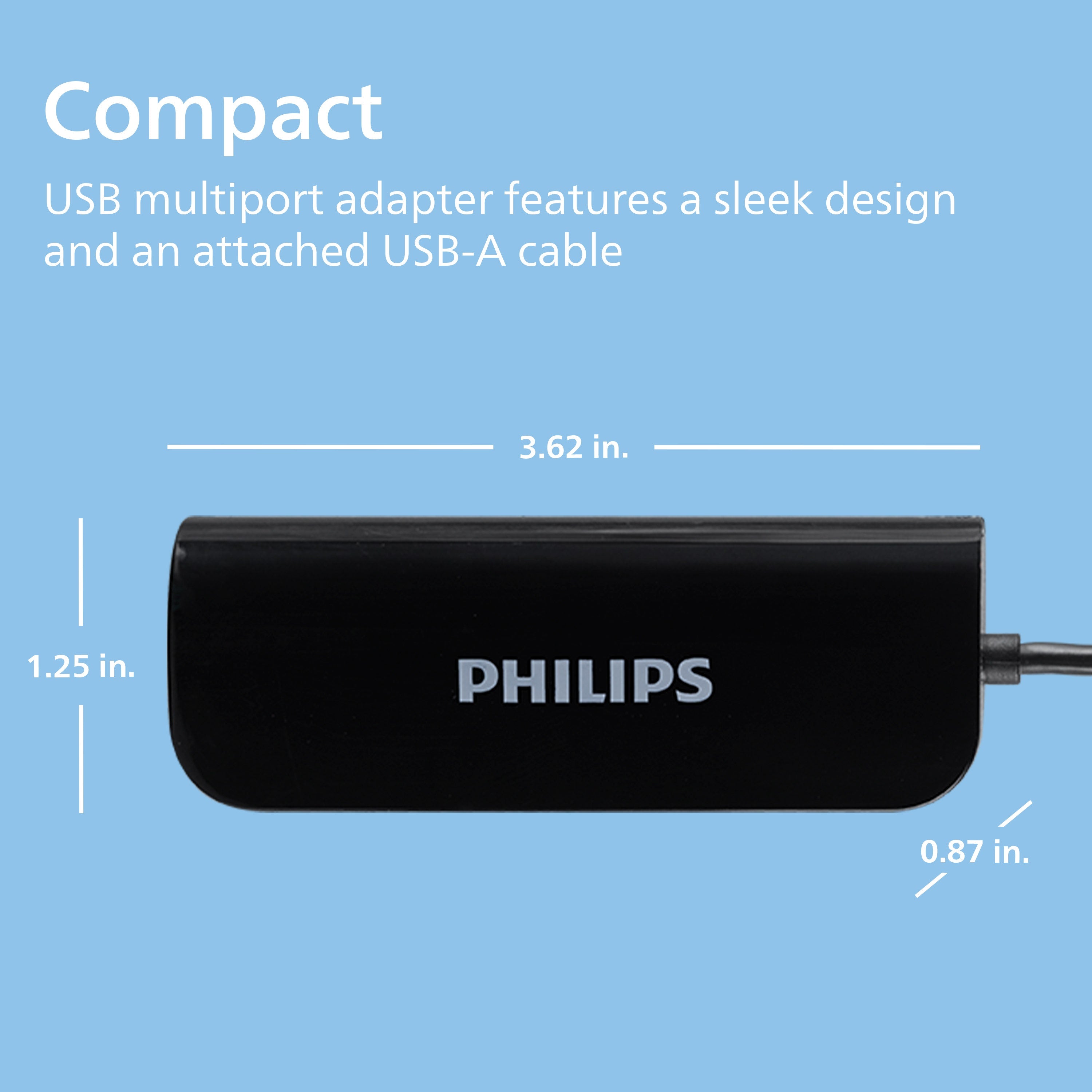 Philips USB-A 4-Port Travel Hub, Black