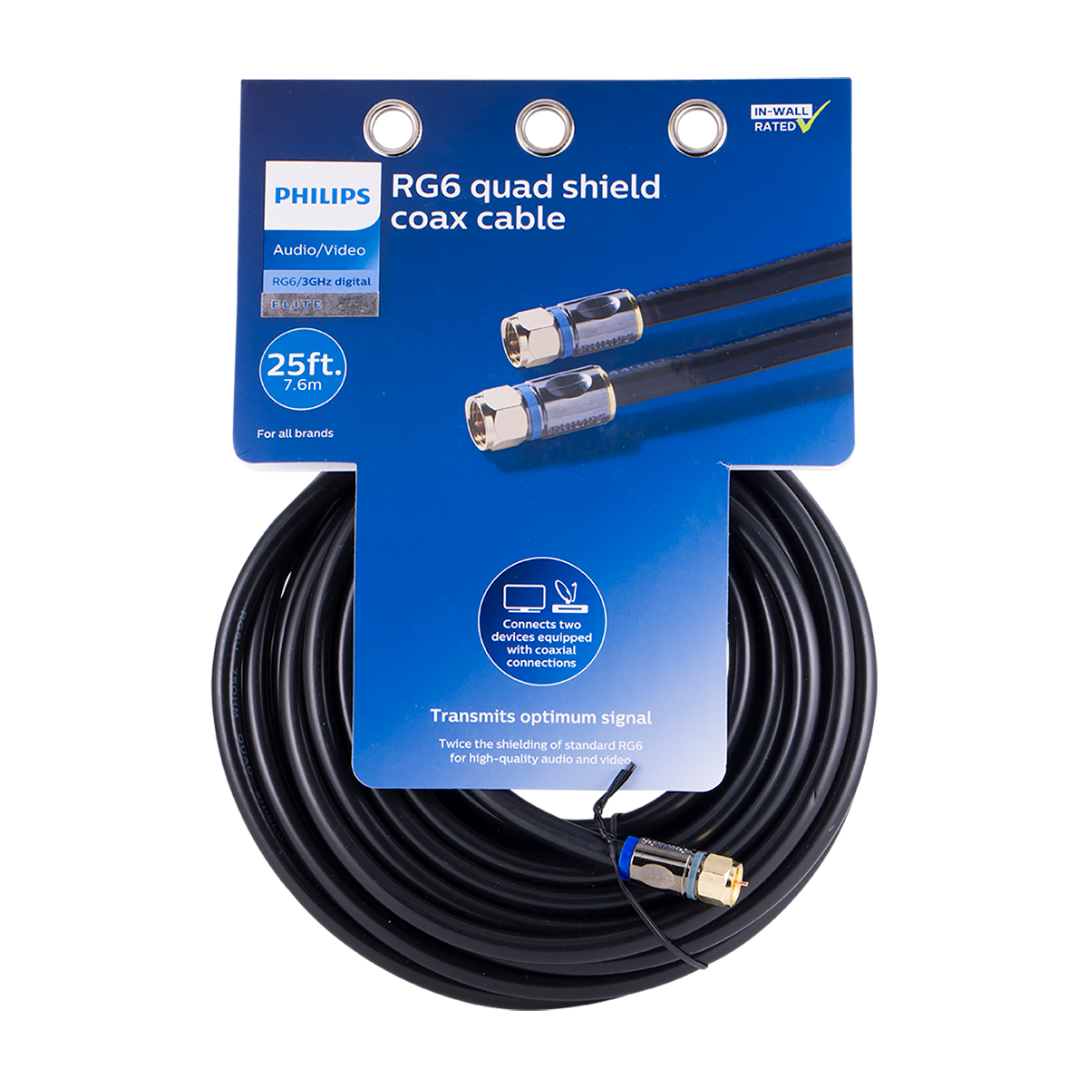 Philips 25 ft. Quad-Shield RG6 Coaxial Cable, Black