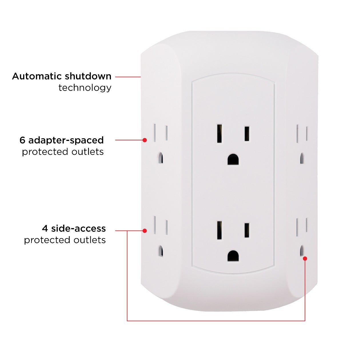 GE UltraPro 6-Outlet Wall Tap with Surge Protection, 2 Pack, White
