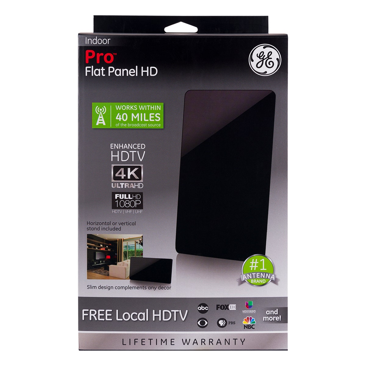 GE Pro Flat Panel HD Antenna, Black