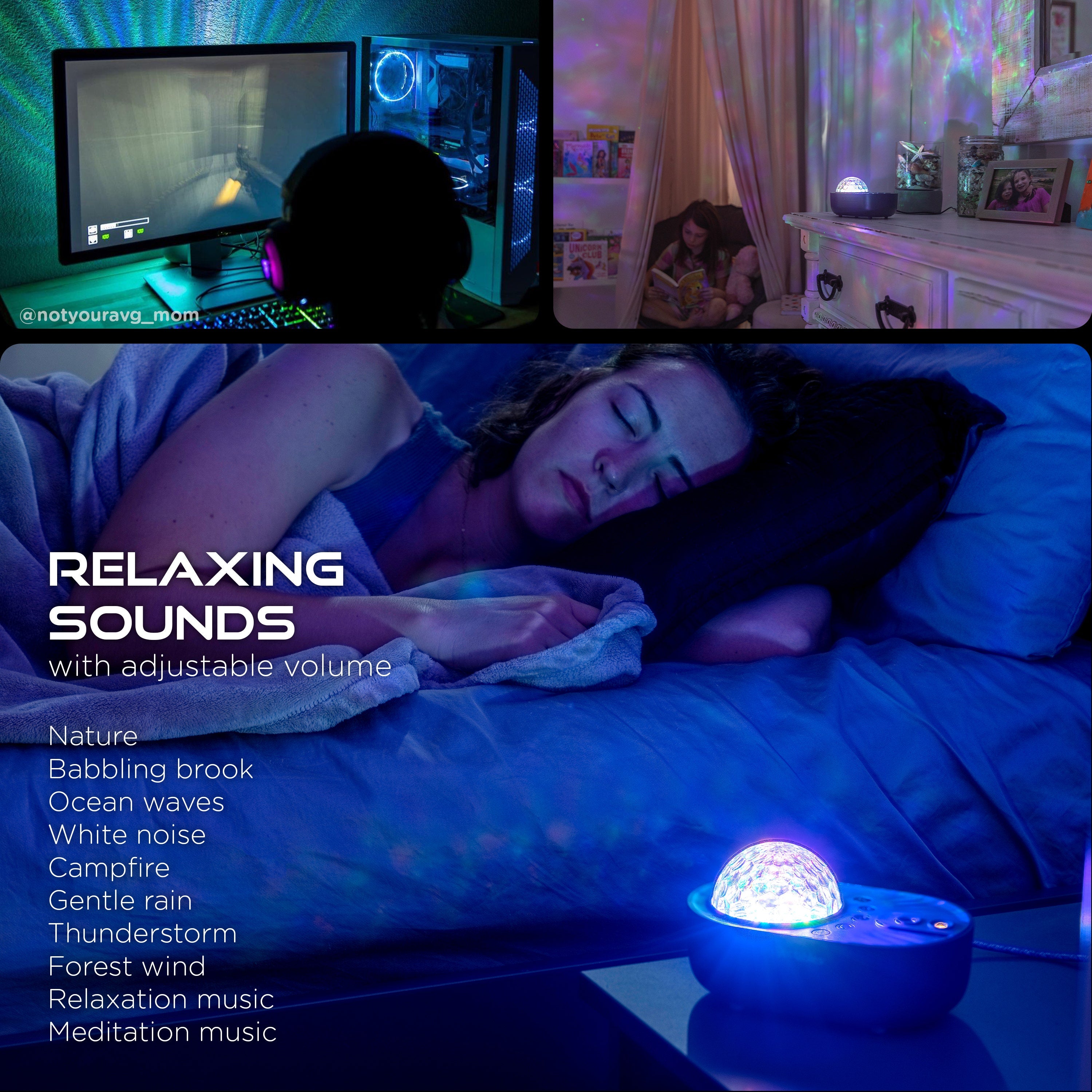Enbrighten Galaxy Wave Projector LED Tabletop Night Light with Sound Effects, Gray