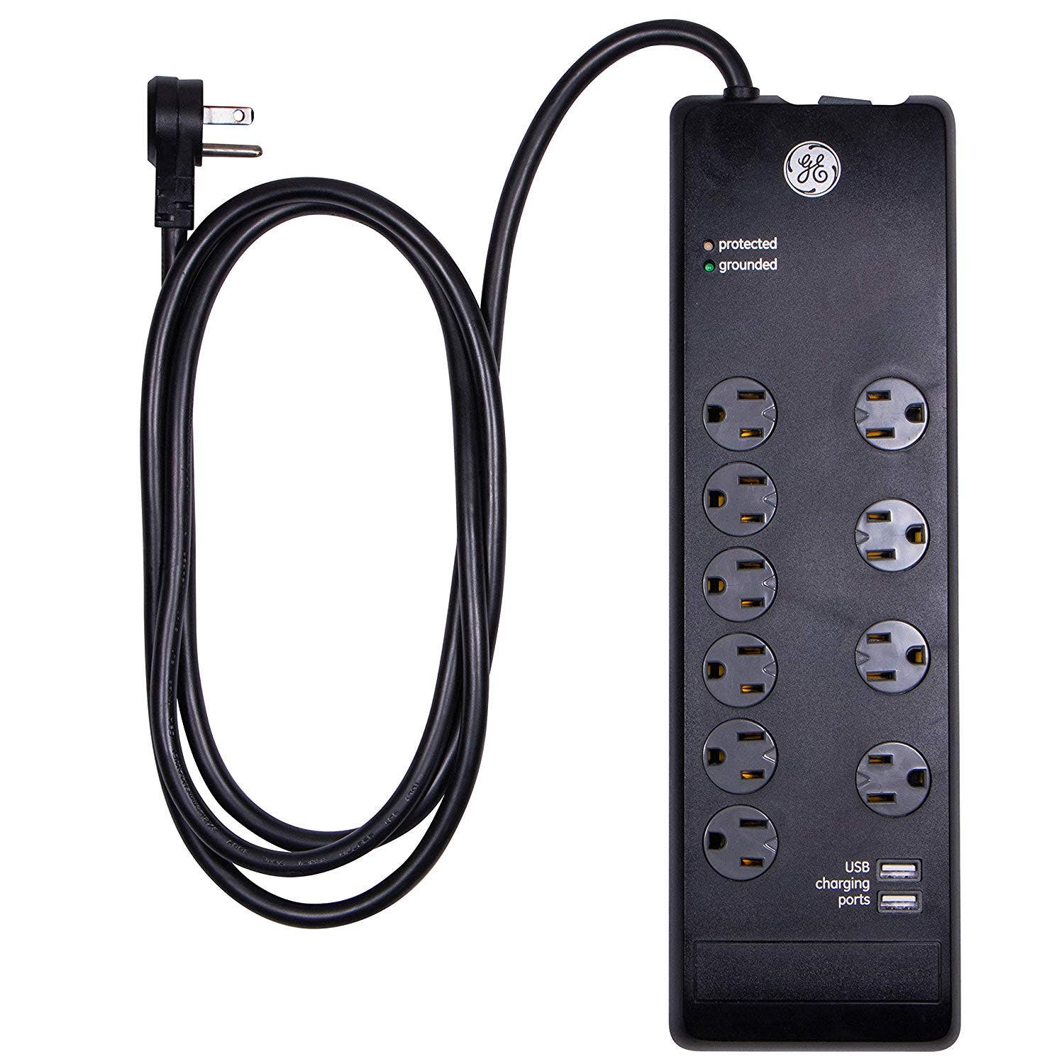 GE UltraPro 10-Outlet 2-USB 6ft. Surge Protector, Black