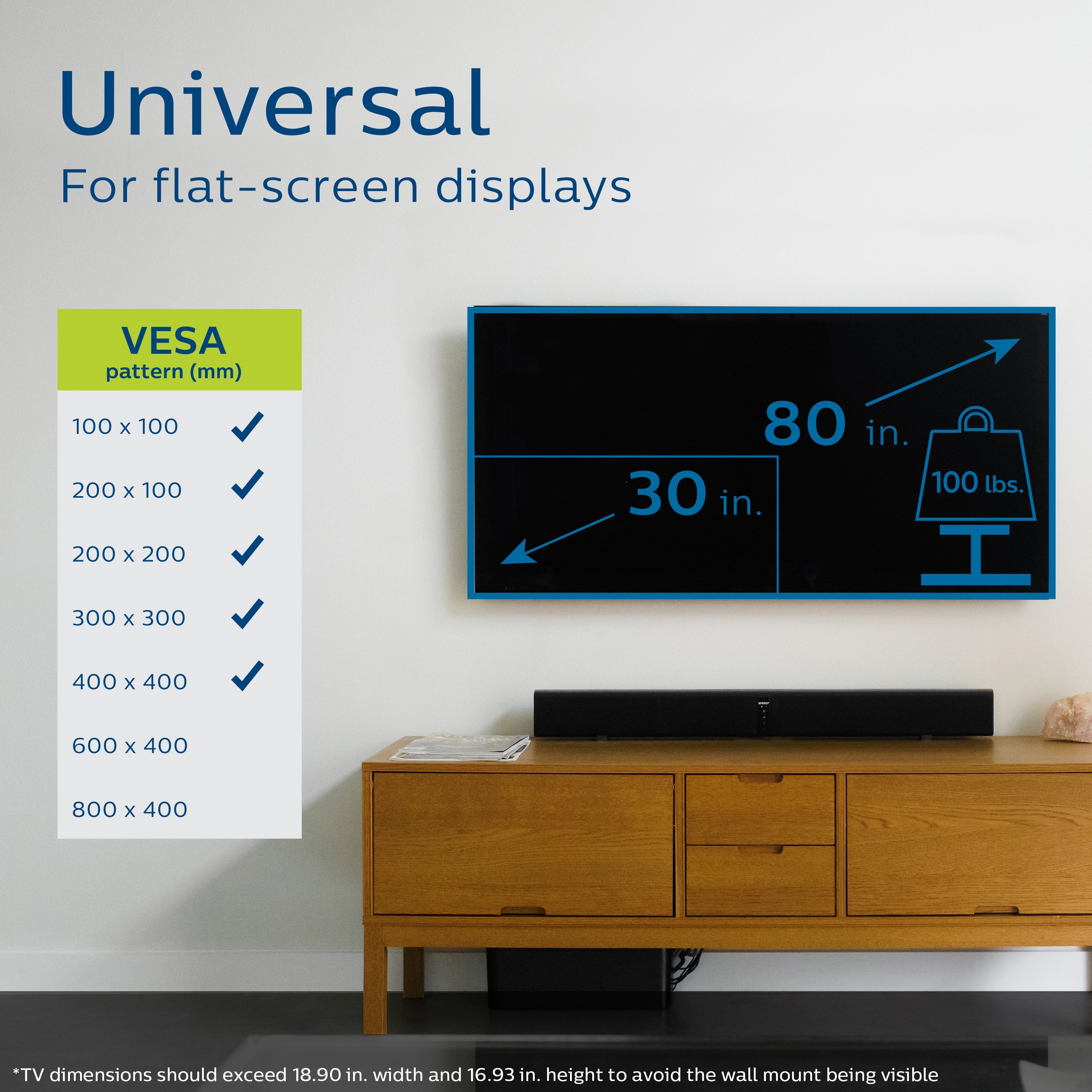 Philips Tilt TV Wall Mount, Up to 80in., Black
