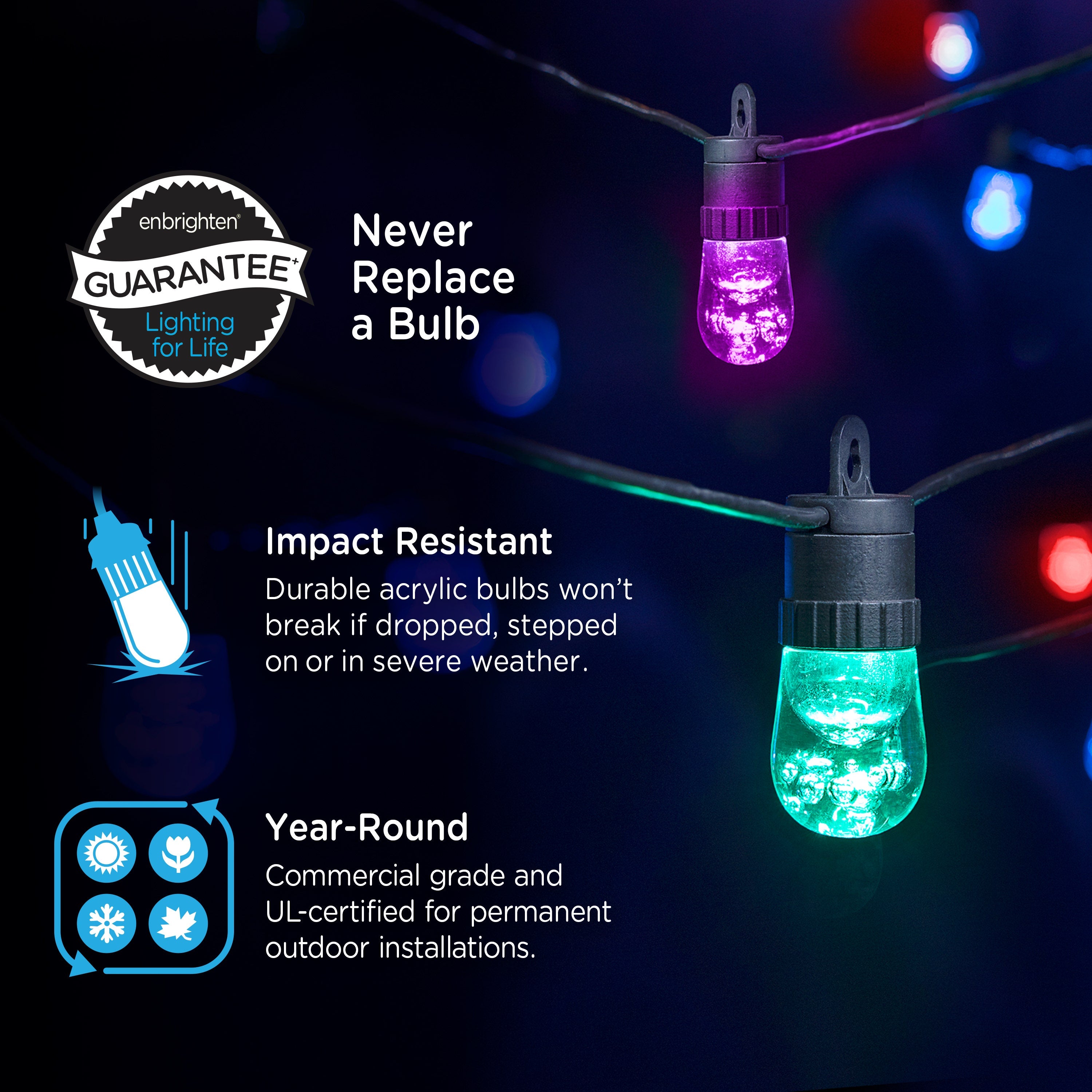 Enbrighten Ecoscapes WiFi VIBE Color-Changing LED Cafe Lights, 12 Bulbs, 24ft. Black Cord, 2 pack