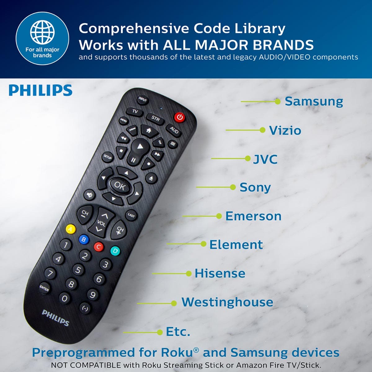 Philips 3-Device Universal Remote, Brushed Black