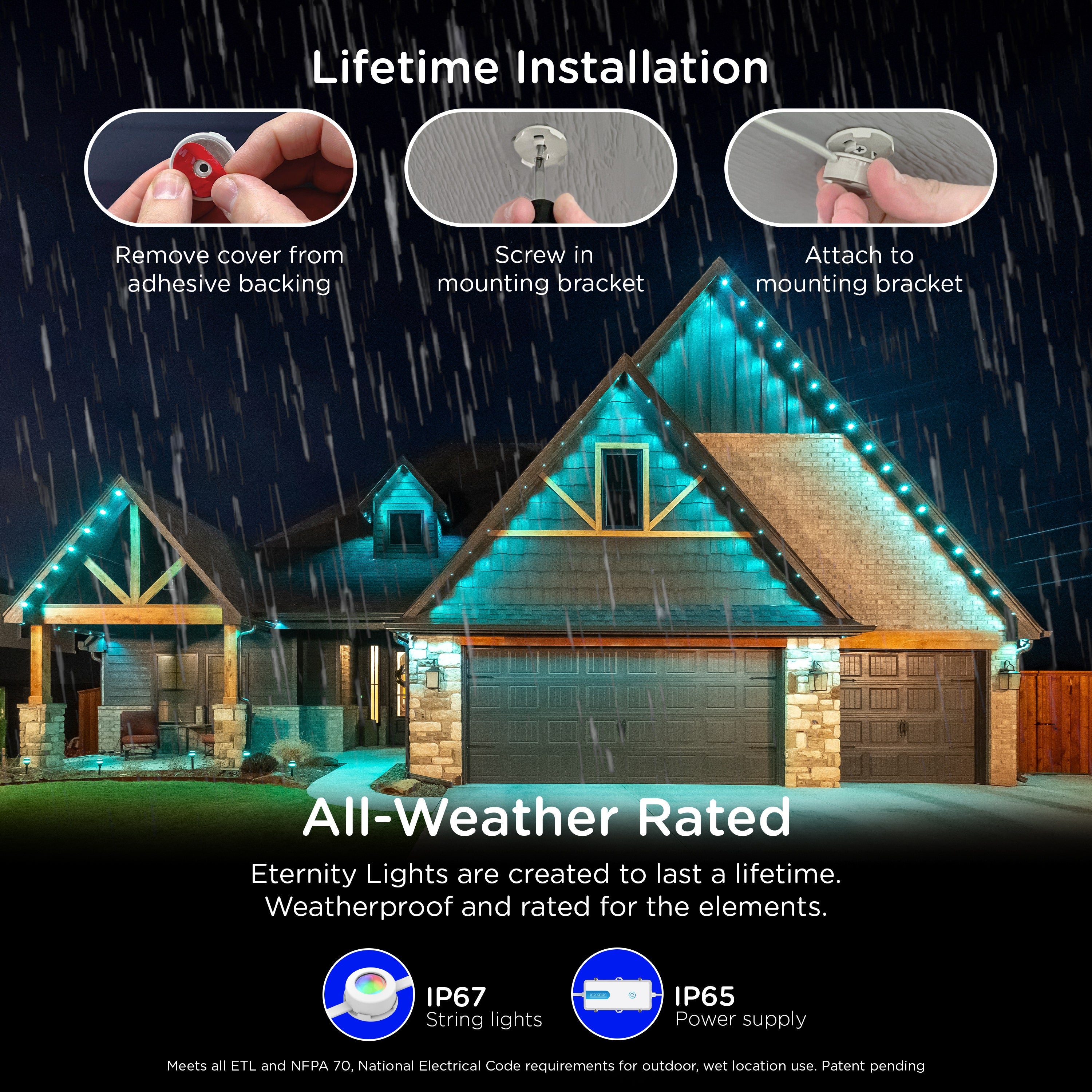 Enbrighten WiFi VIBE Color-Changing Permanent Outdoor Eternity Eave Lights, 108 Lights, 150ft. White