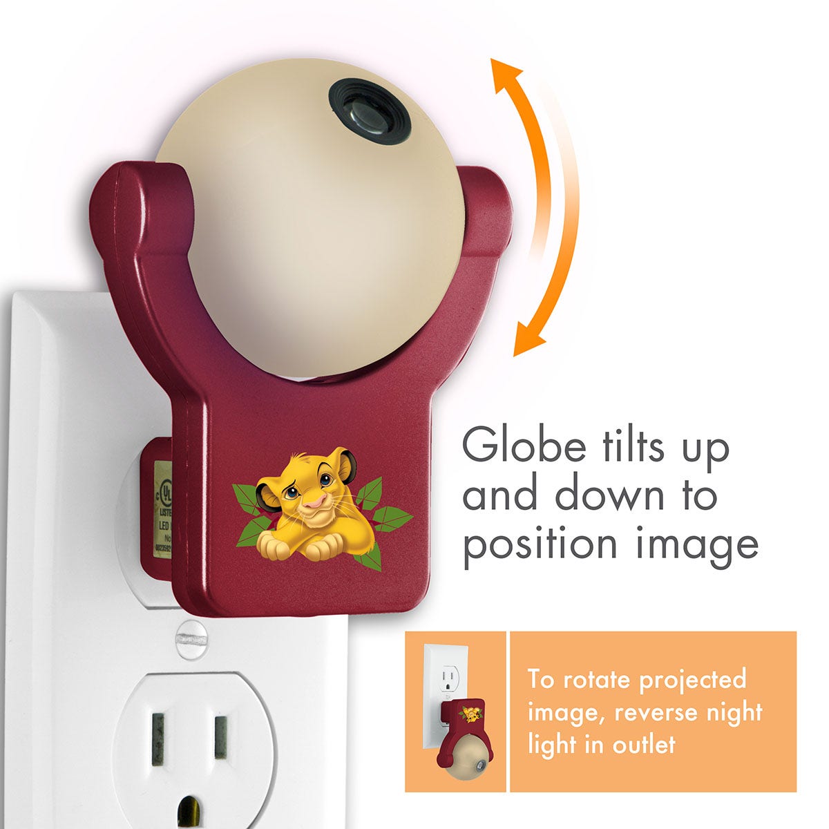 Projectables Disney Lion King Light Sensing LED Night Light, Red