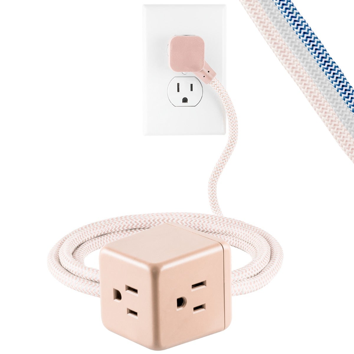 Cordinate 3-Outlet 5ft. Braided Extension Cord Cube, Blush