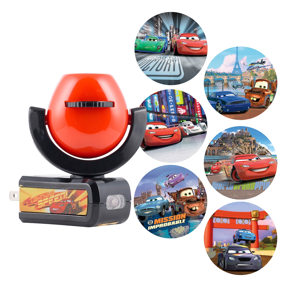 Projectables Disney Pixar Cars Light Sensing 6-Image LED Night Light, Black