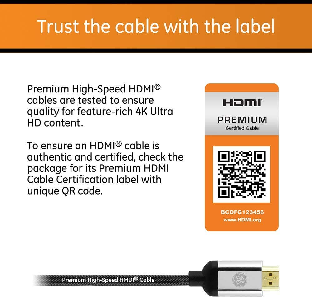 GE UltraPro 6ft. 4K HDMI Cable with Ethernet, Black