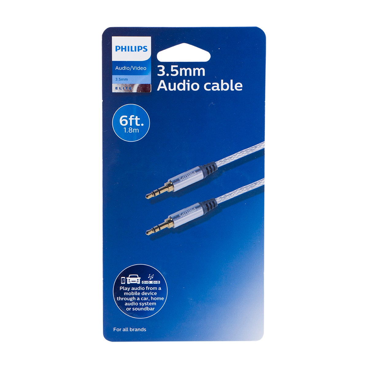 Philips 6ft. 3.5mm Auxiliary Audio Cable, Silver