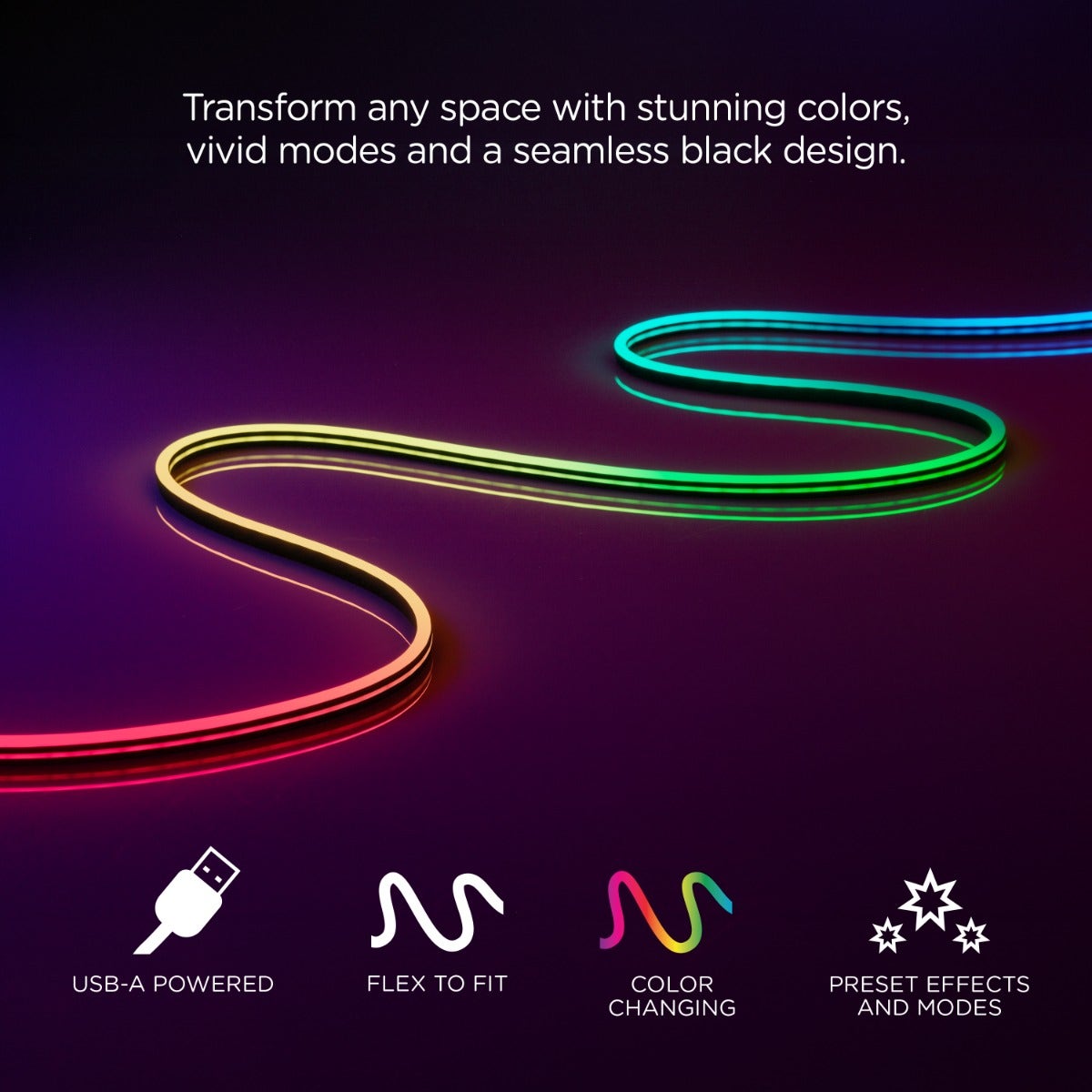 Enbrighten Indoor USB-Powered Color-Changing LED Flex Light with Remote, 8ft., Black