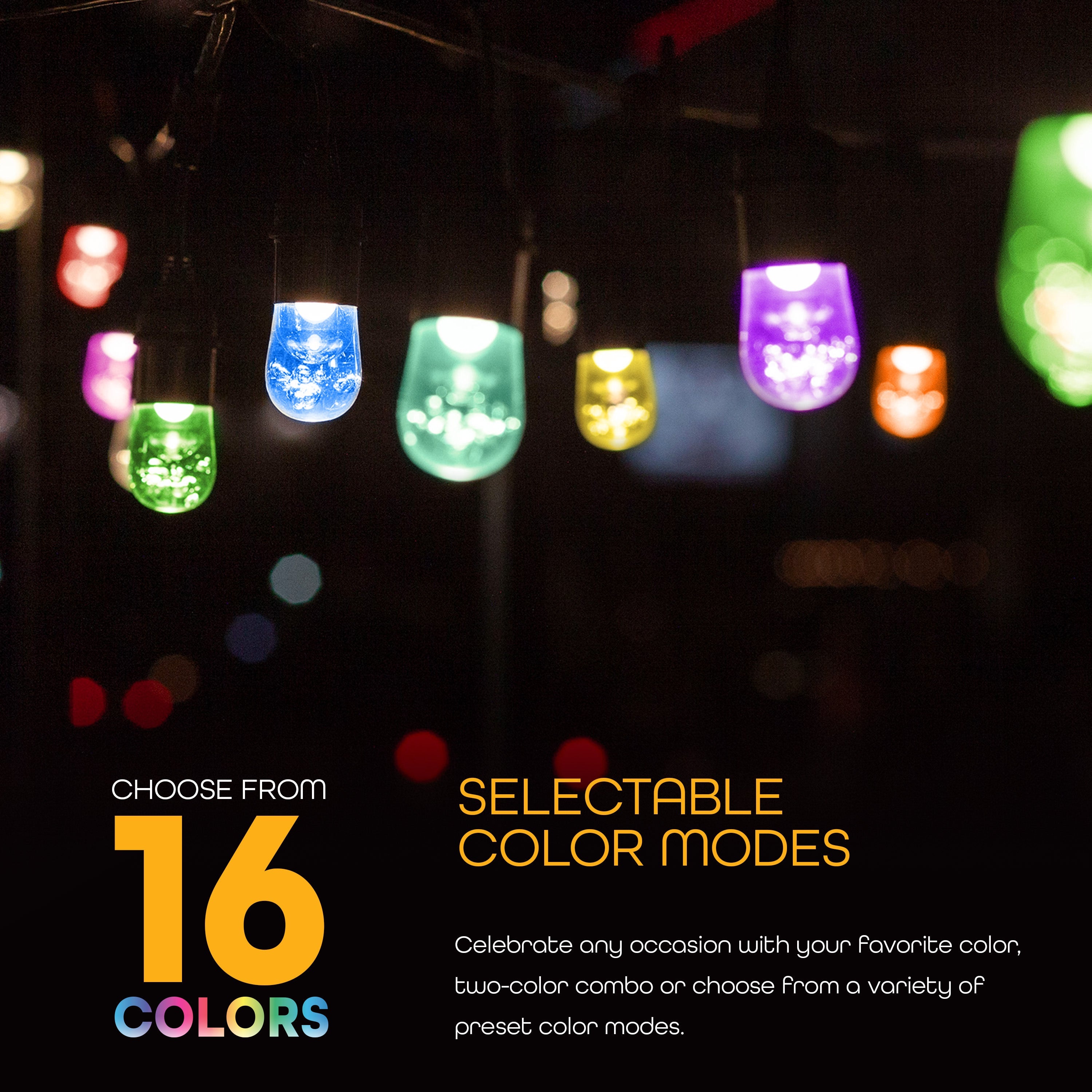 EcoScapes Seasons Color-Changing Cafe Lights, 12 Bulbs, 24ft., Black Cord