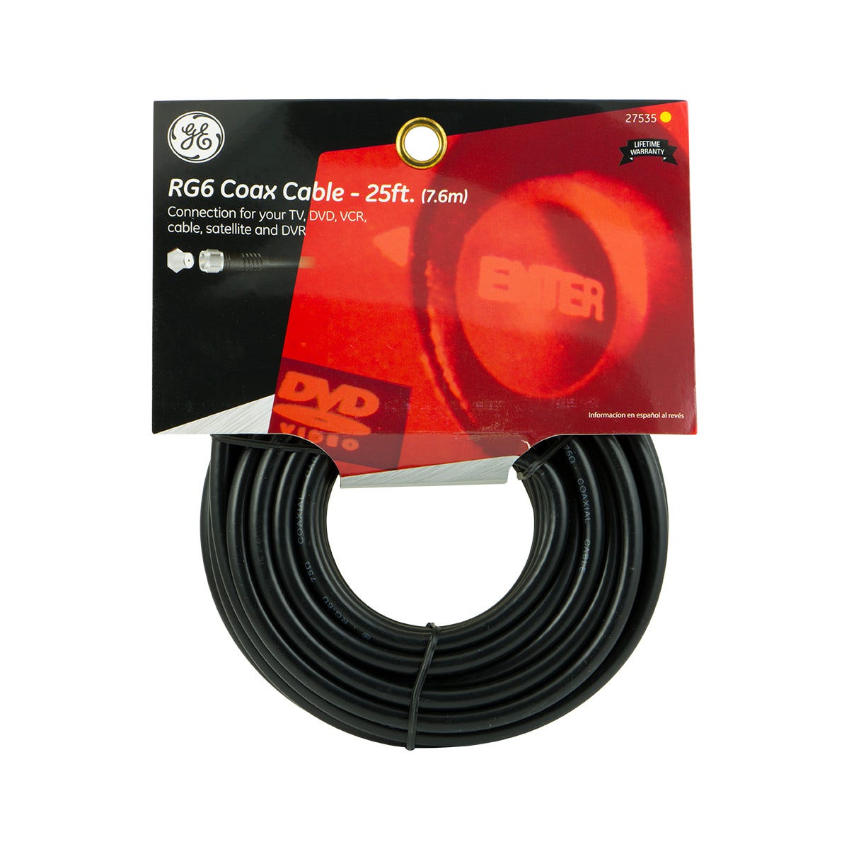GE 25ft. RG6 Coaxial Cable with F-Type Connectors, Black
