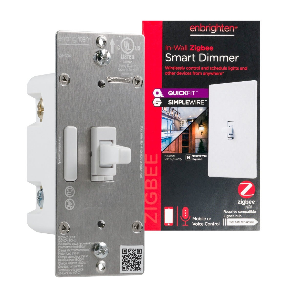 Enbrighten Zigbee In-Wall Smart Toggle Dimmer with QuickFit™ and SimpleWire™, White