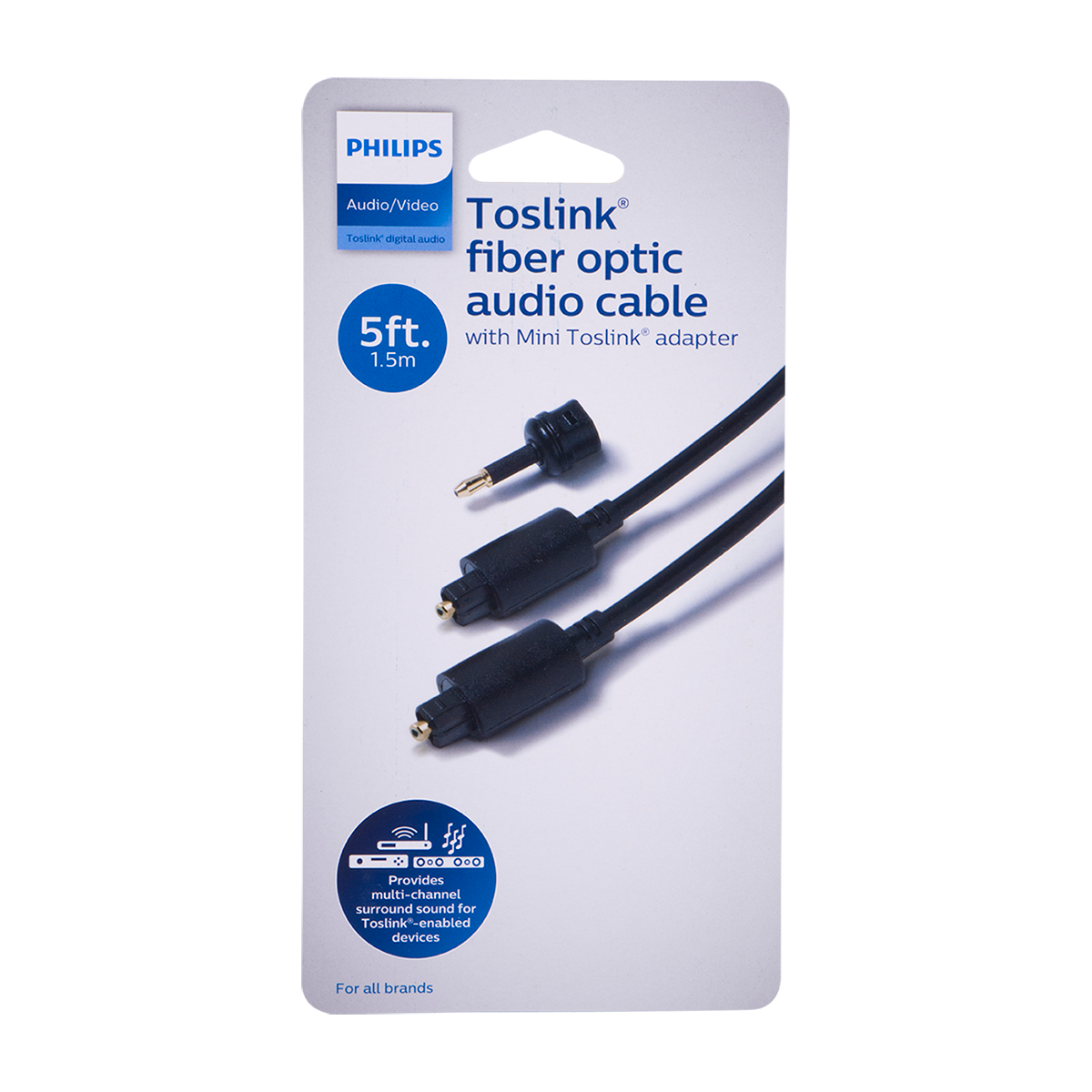 Philips 5 ft. Toslink Fiber Optic Audio Cable, Black