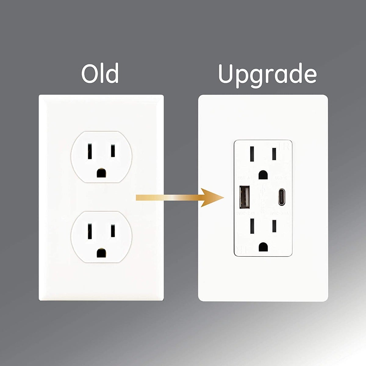 GE UltraPro 2-Outlet 1-USB-C 1-USB Tamper Resistant Receptacle with Changeable Faceplates, White/Almond