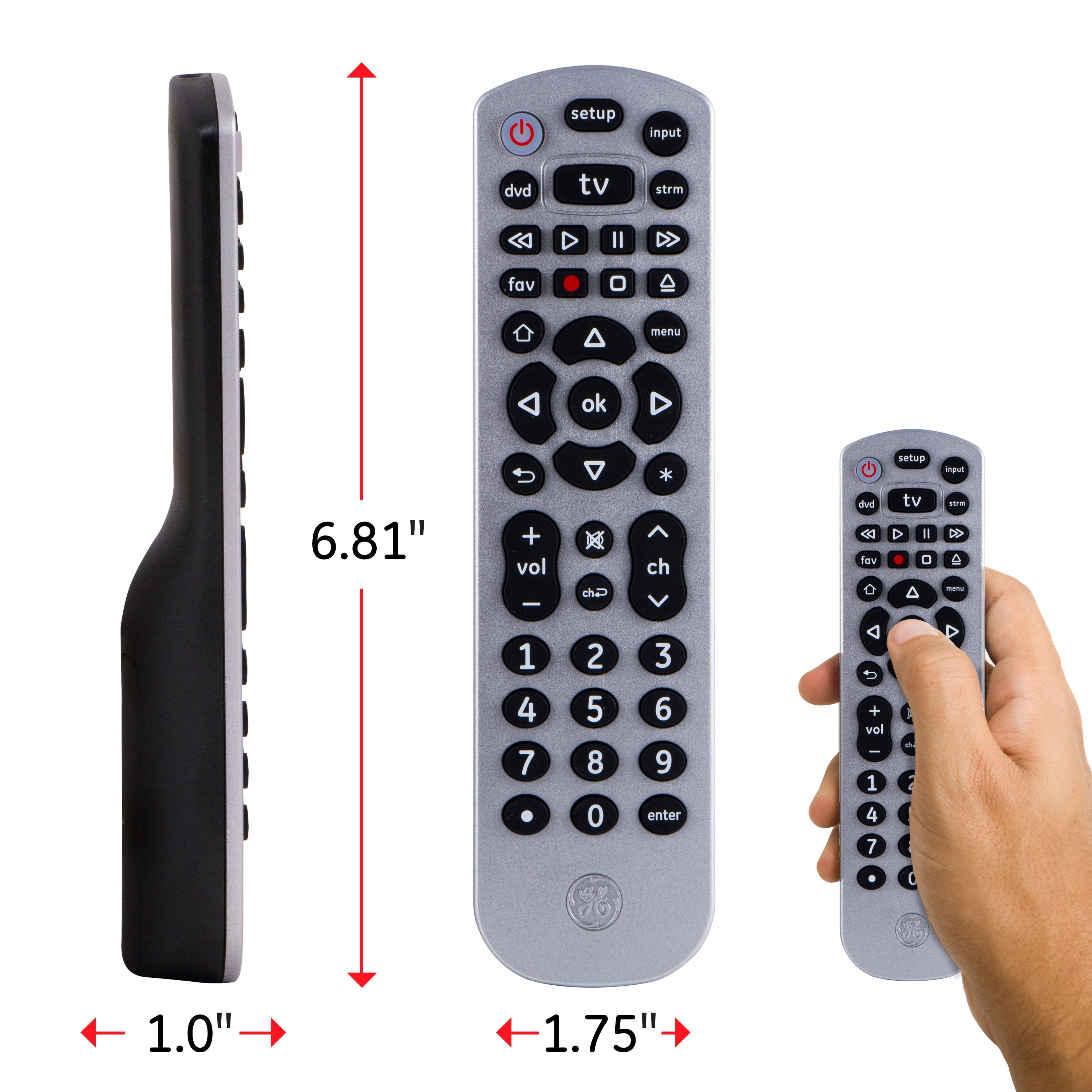 GE 3-Device Universal Remote, Silver