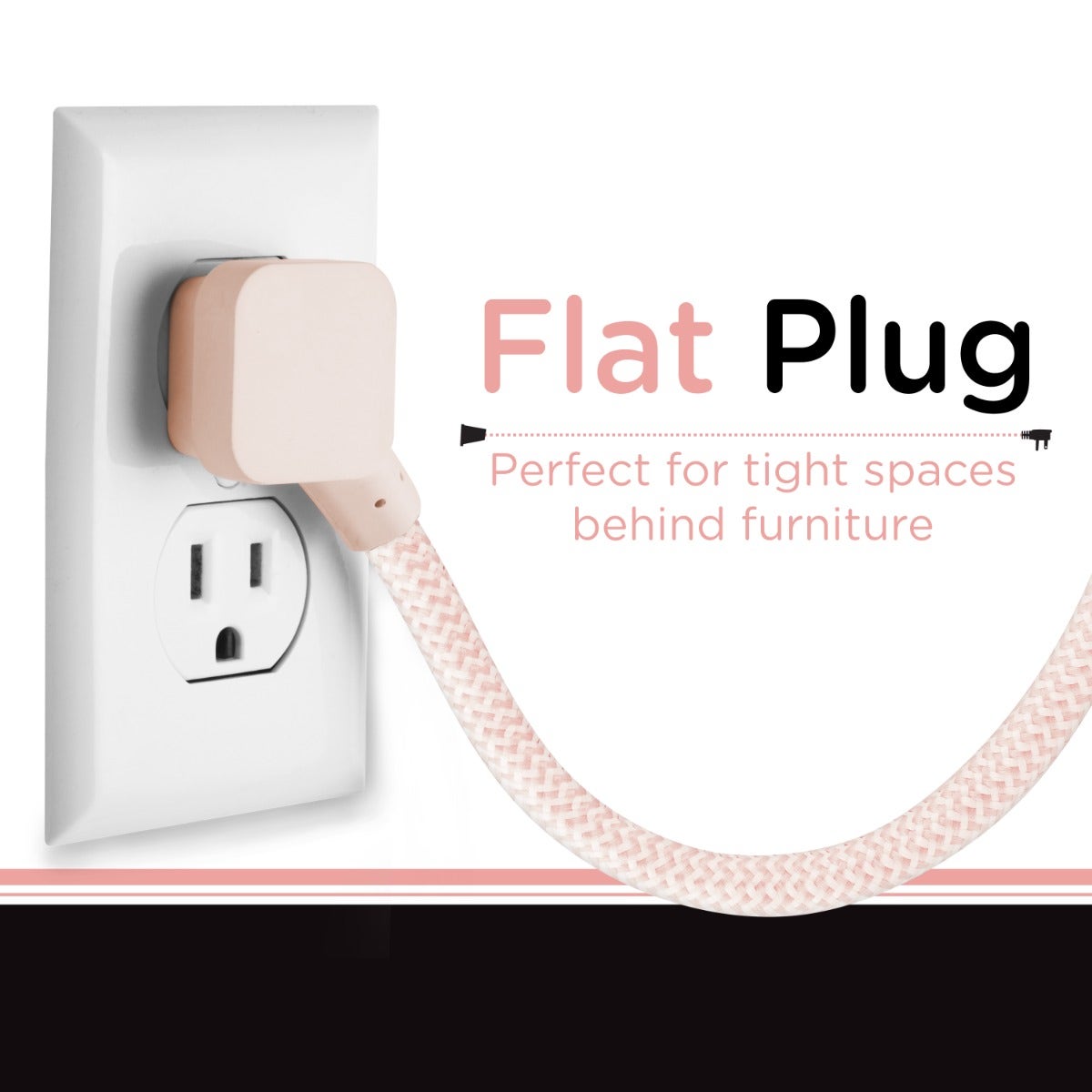 Cordinate 3-Outlet 5ft. Braided Extension Cord Cube, Blush