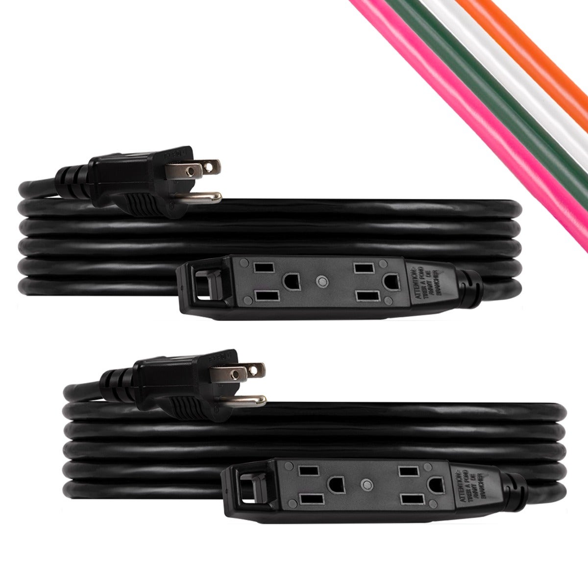 UltraPro 3-Outlet 15ft. Heavy Duty Indoor/Outdoor Extension Cord, 2 Pack, Black