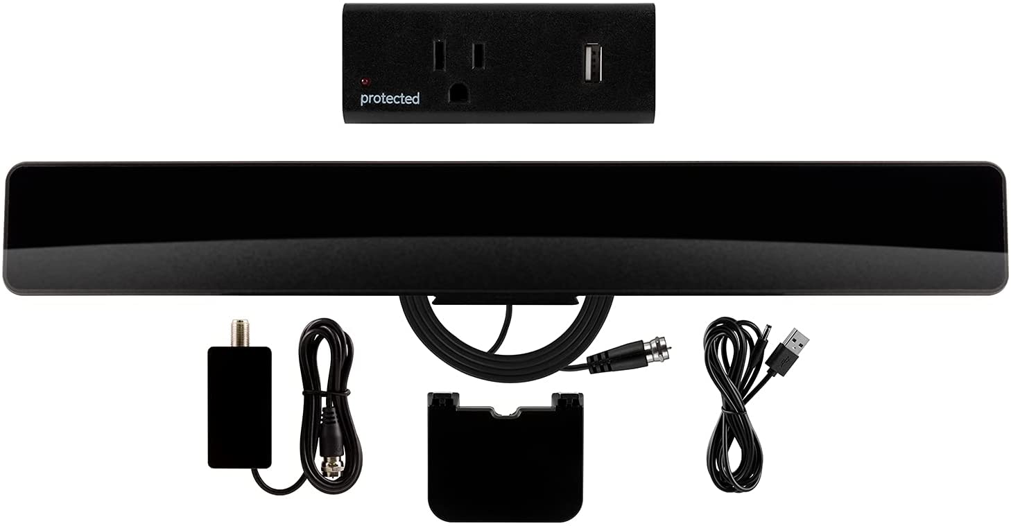 UltraPro HD Amplified Antenna with PureAmp™ Technology and 1 Outlet and 1 USB-A Wall Tap with Surge Protection, Black