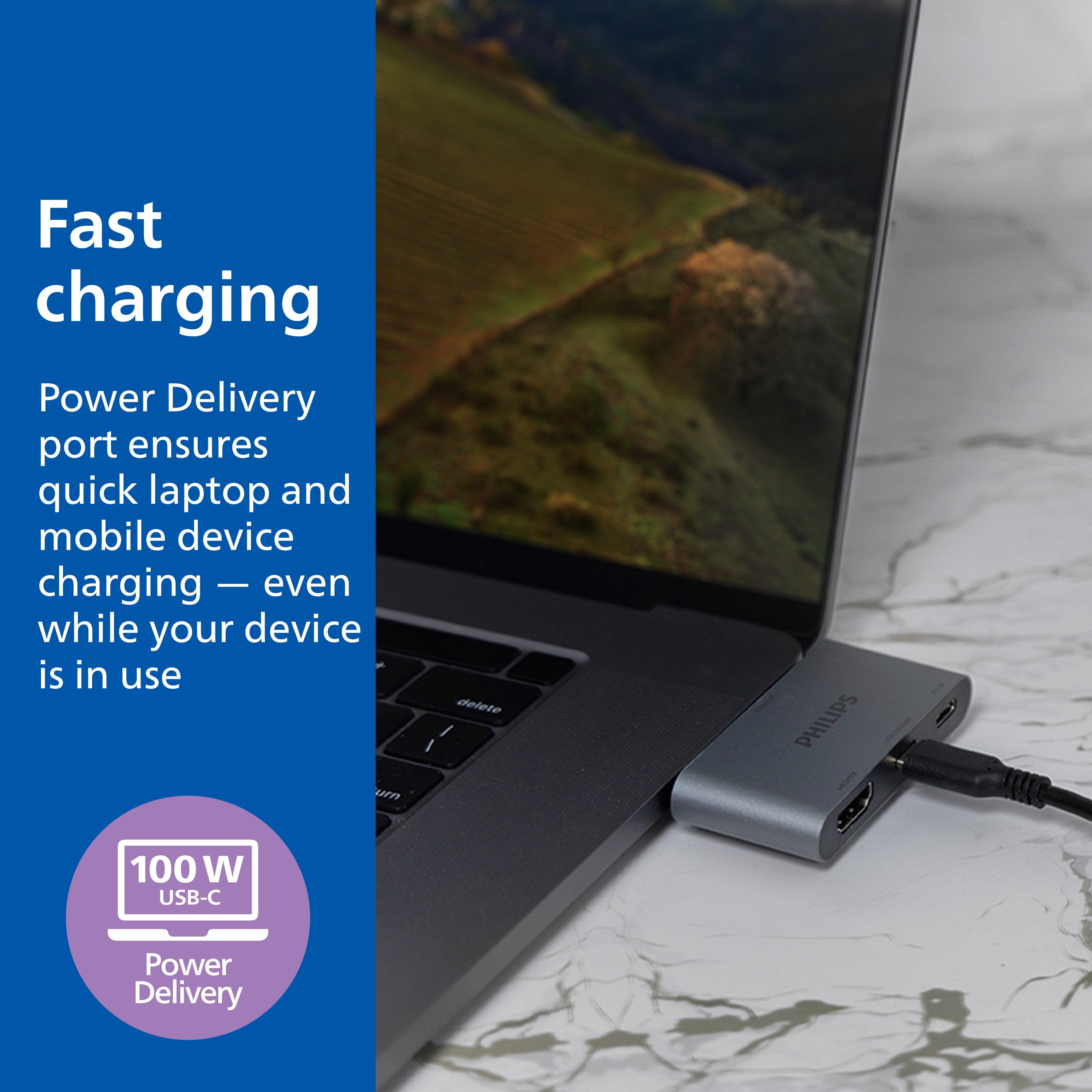Philips USB-C and HDMI Multiport Hub With Power Pass-Through, Silver