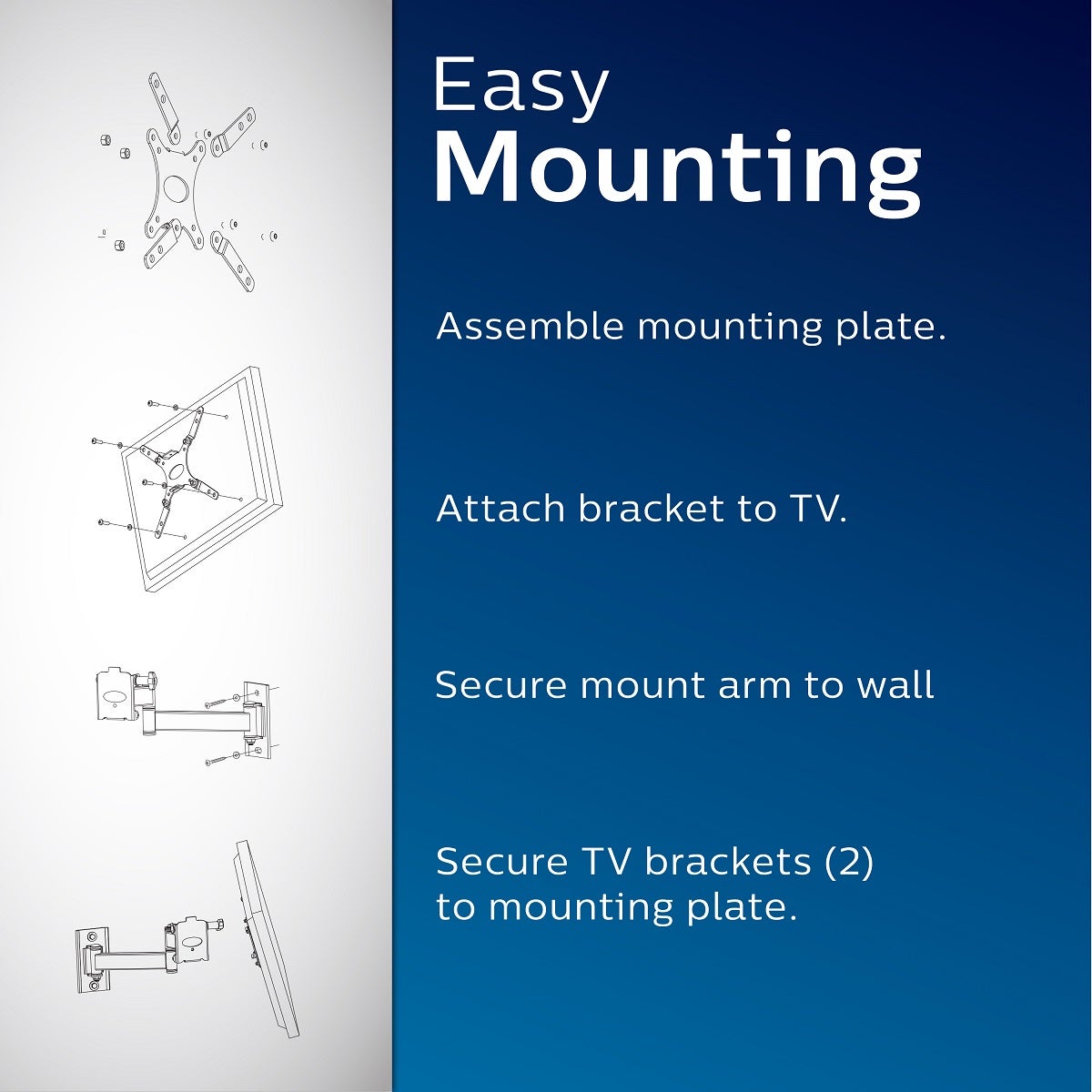Philips Full-Motion TV Wall Mount, Up to 55in., Black