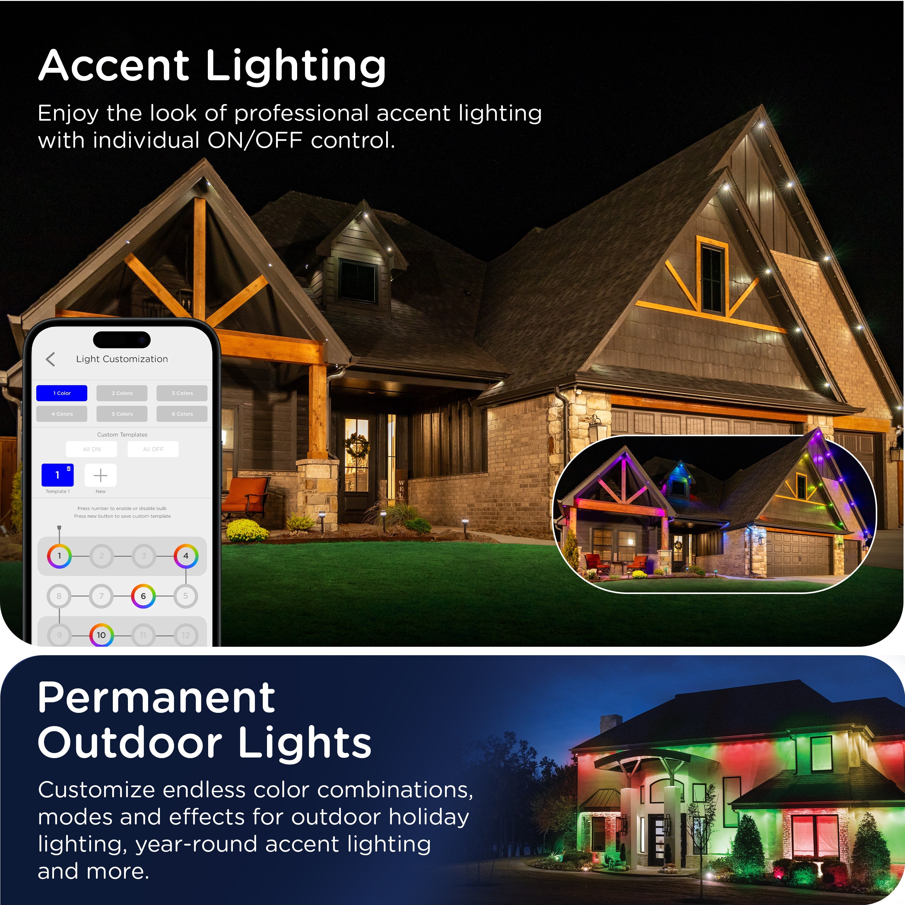 Enbrighten WiFi VIBE Color-Changing Permanent Outdoor Eternity Eave Lights, 72 Lights, 100ft. White Cord
