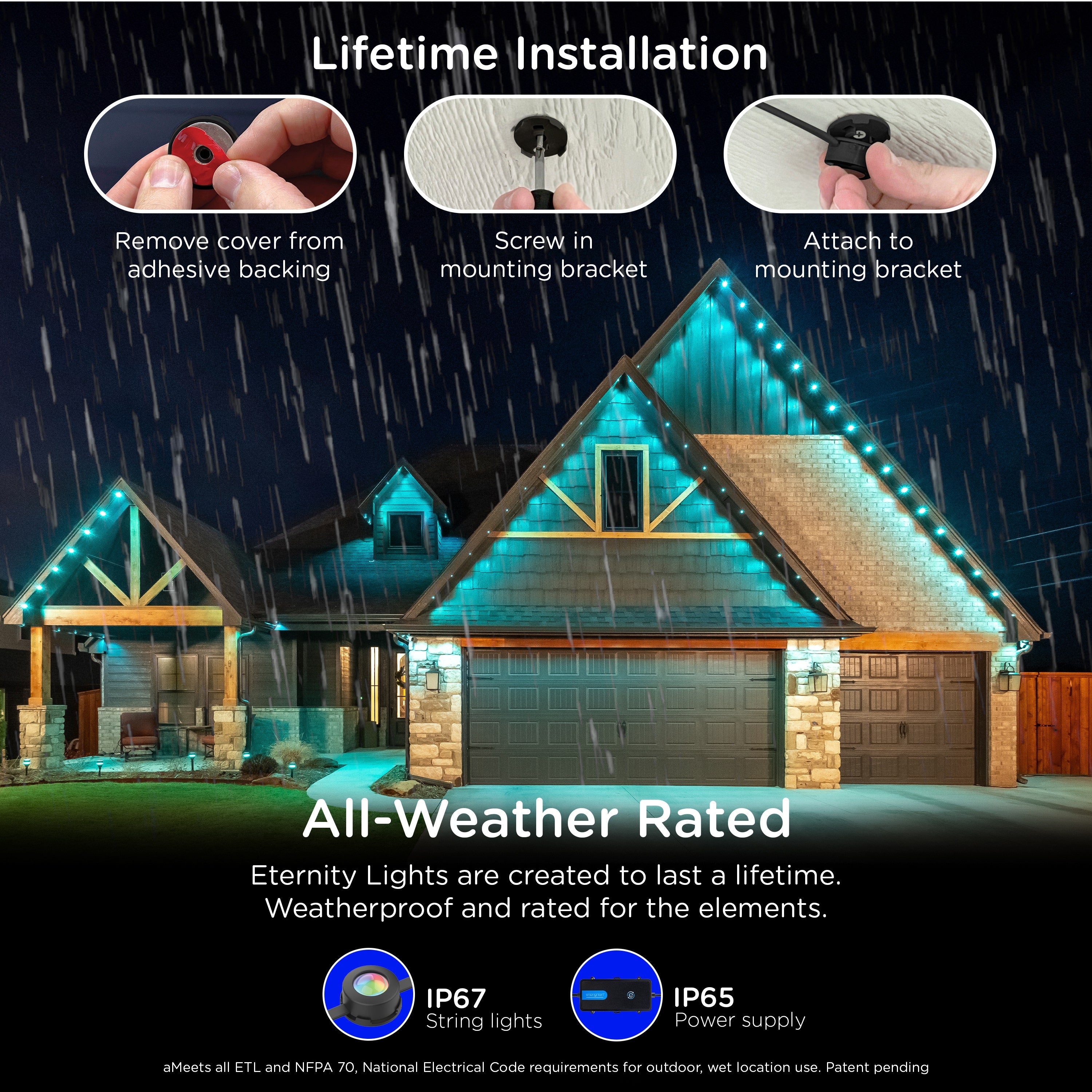 Enbrighten WiFi VIBE Color-Changing Permanent Outdoor Eternity Eave Lights, 36 Lights, 50ft. Black Cord