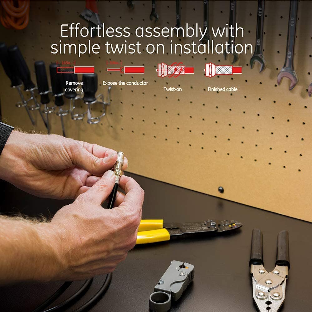 GE RG6 Twist-on F-Type Connectors, 100 Pack, Nickel