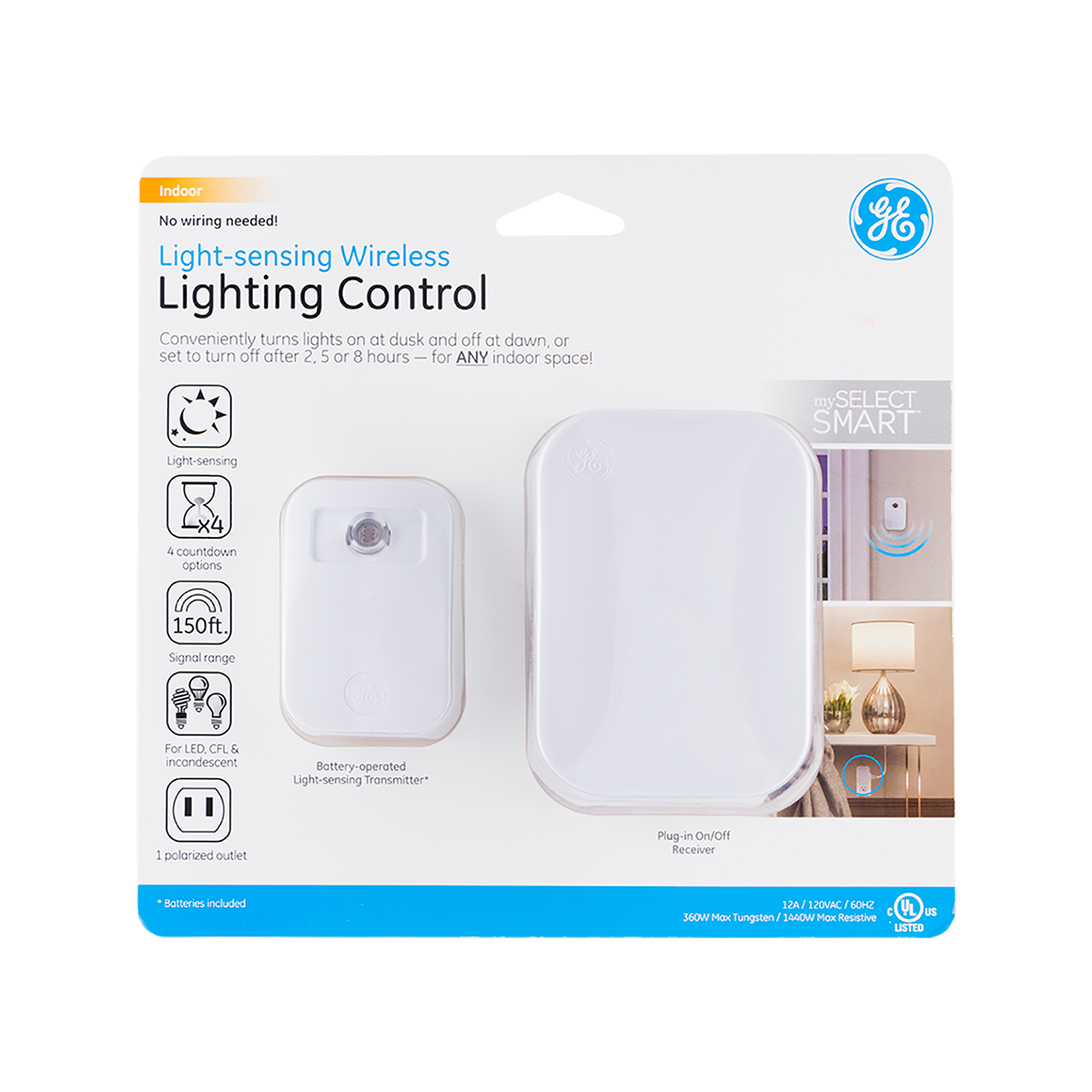 GE mySelectSmart Light Sensing Wireless Lighting Control, White