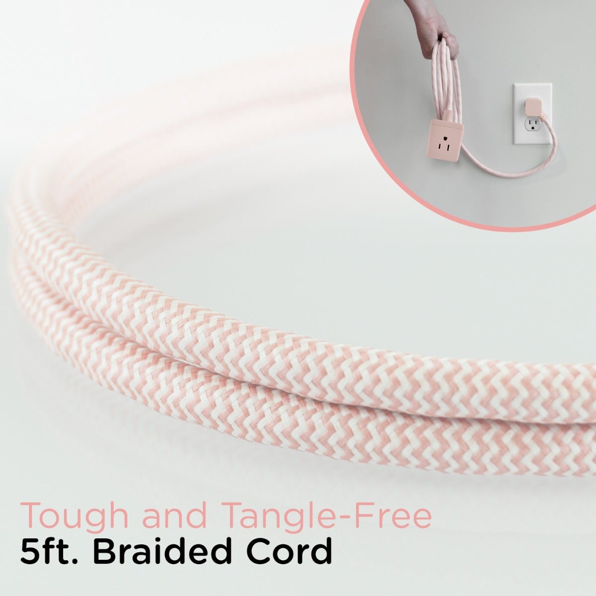 Cordinate 3-Outlet 5ft. Braided Extension Cord Cube, Blush