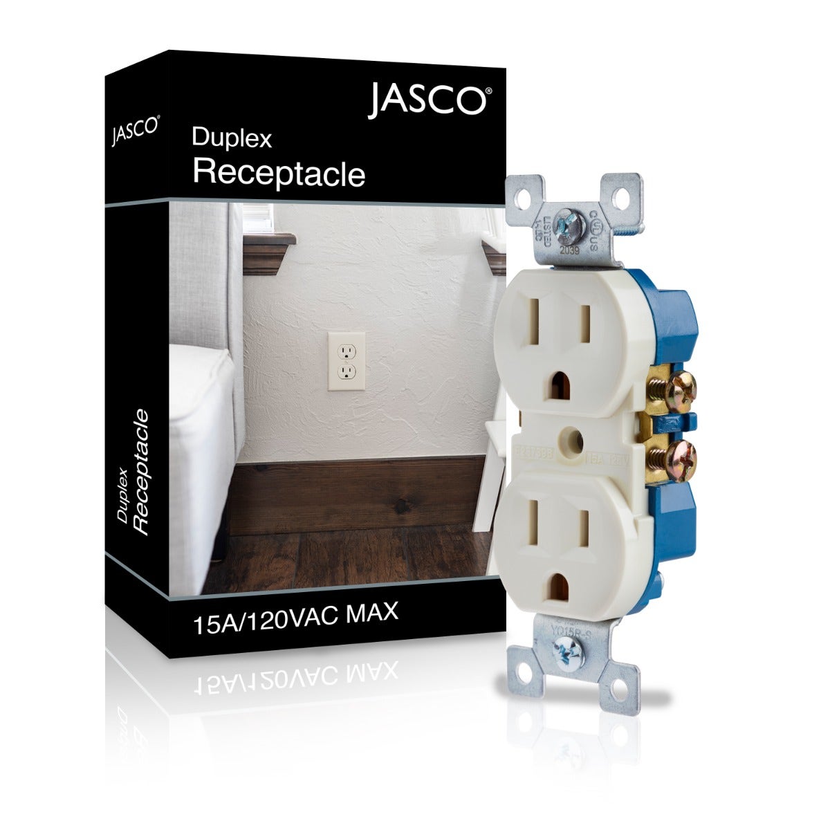 Jasco Grounding Duplex Receptacle, Light Almond