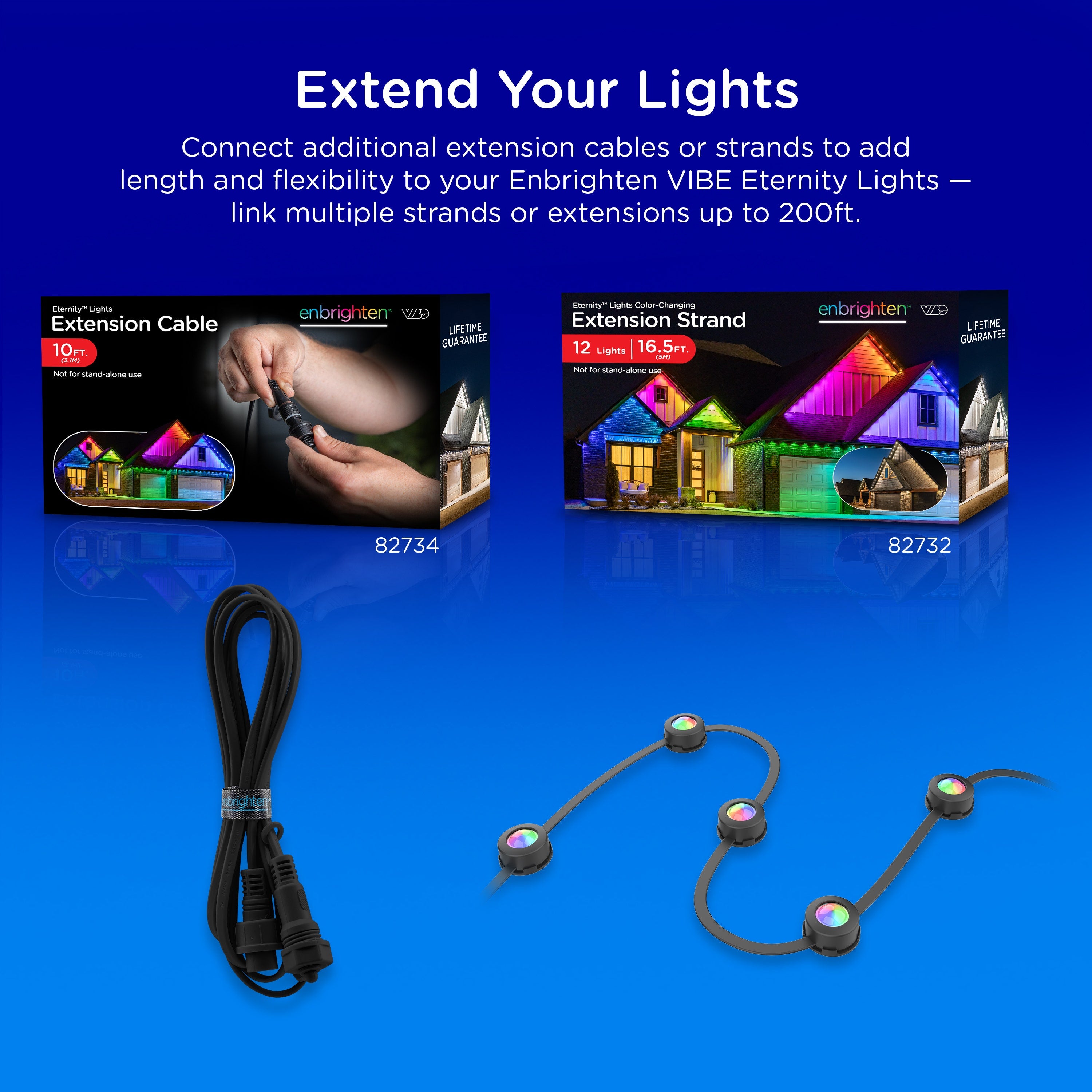 Enbrighten WiFi VIBE Color-Changing Permanent Outdoor Eternity Eave Lights, 36 Lights, 50ft. Black Cord