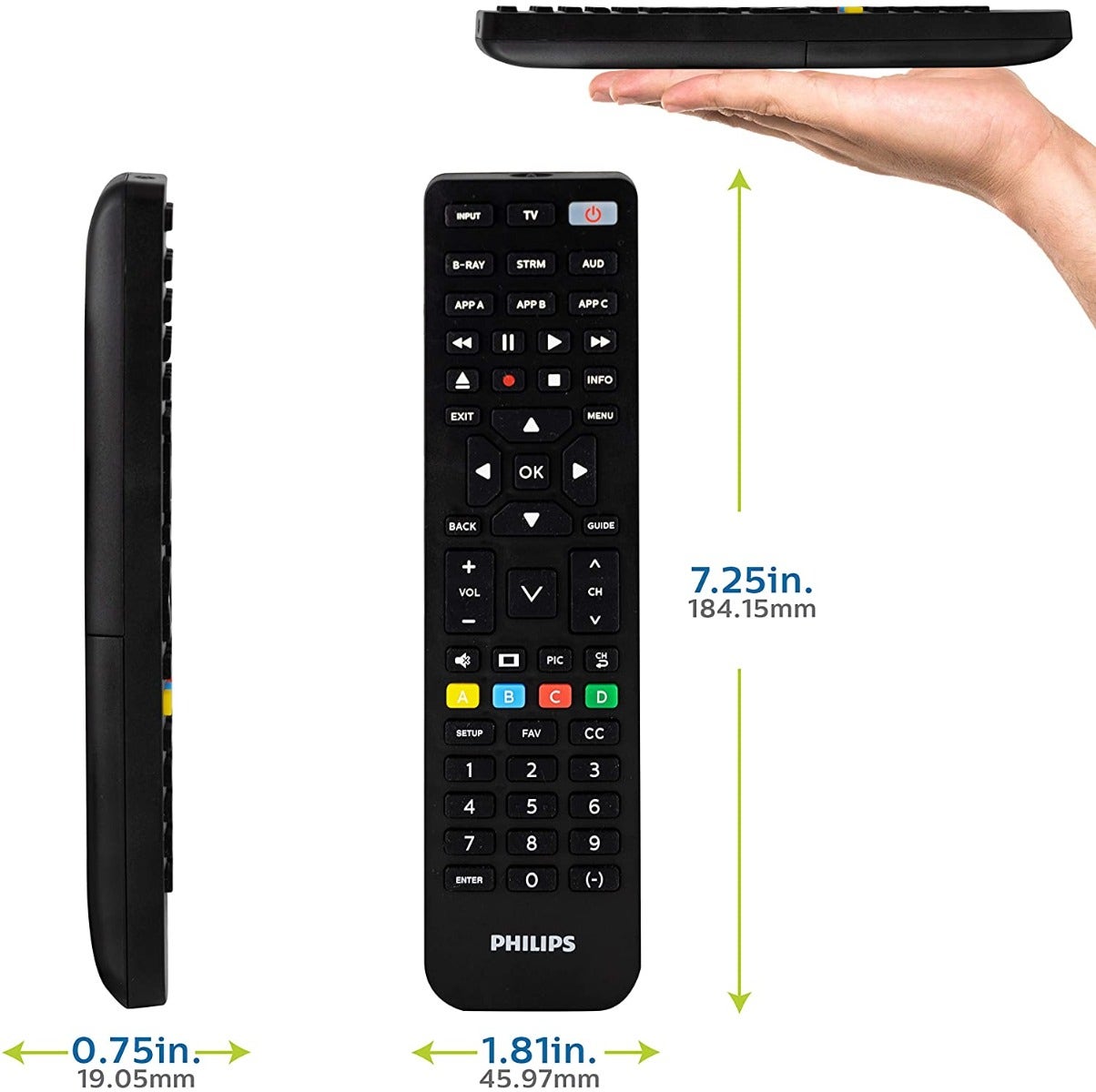 Philips 4-Device Universal Vizio Replacement Remote, Black