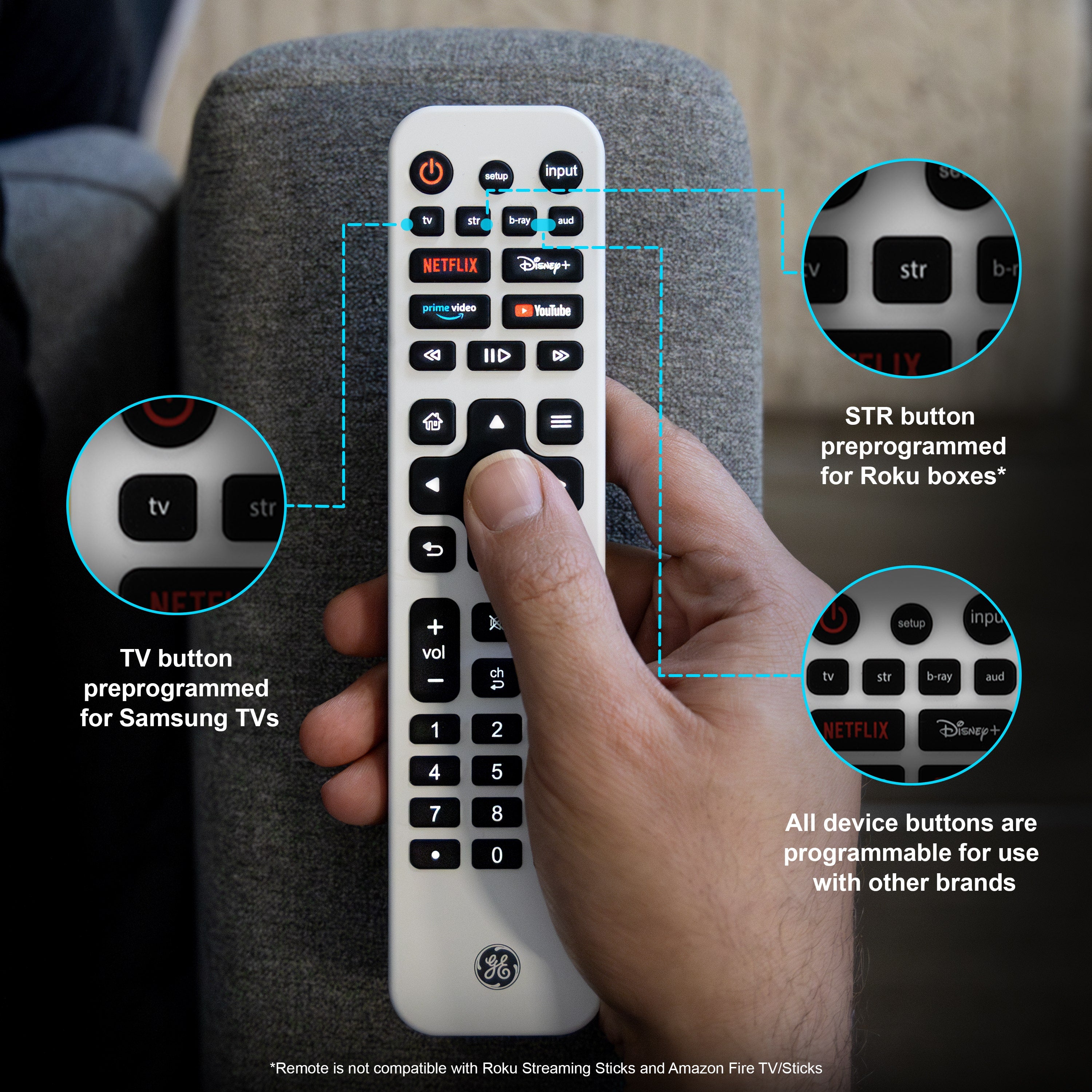 GE 4-Device Rechargeable Backlit Universal Remote, White
