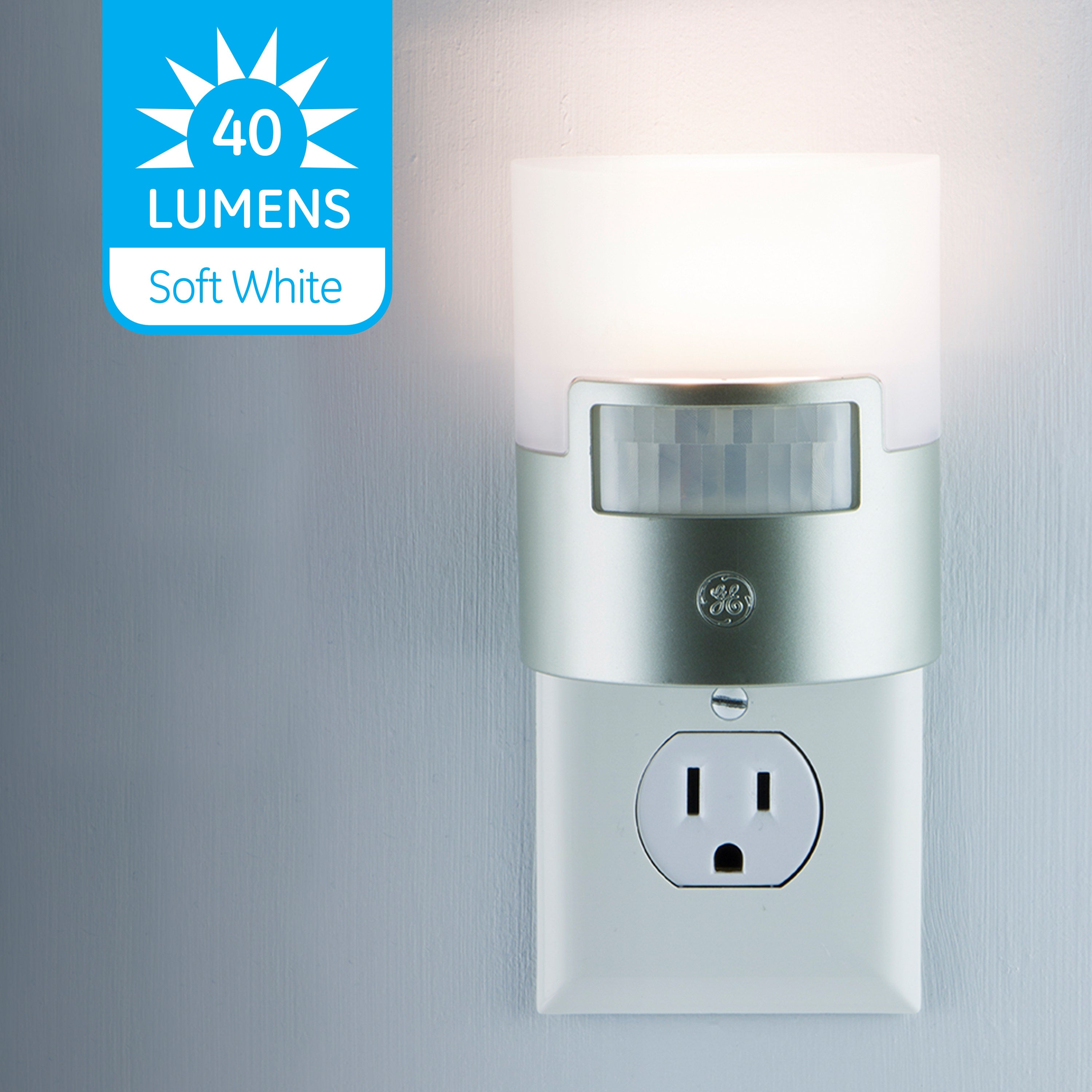 GE UltraBrite Motion Activated LED Night Light, Silver, 2 Pack