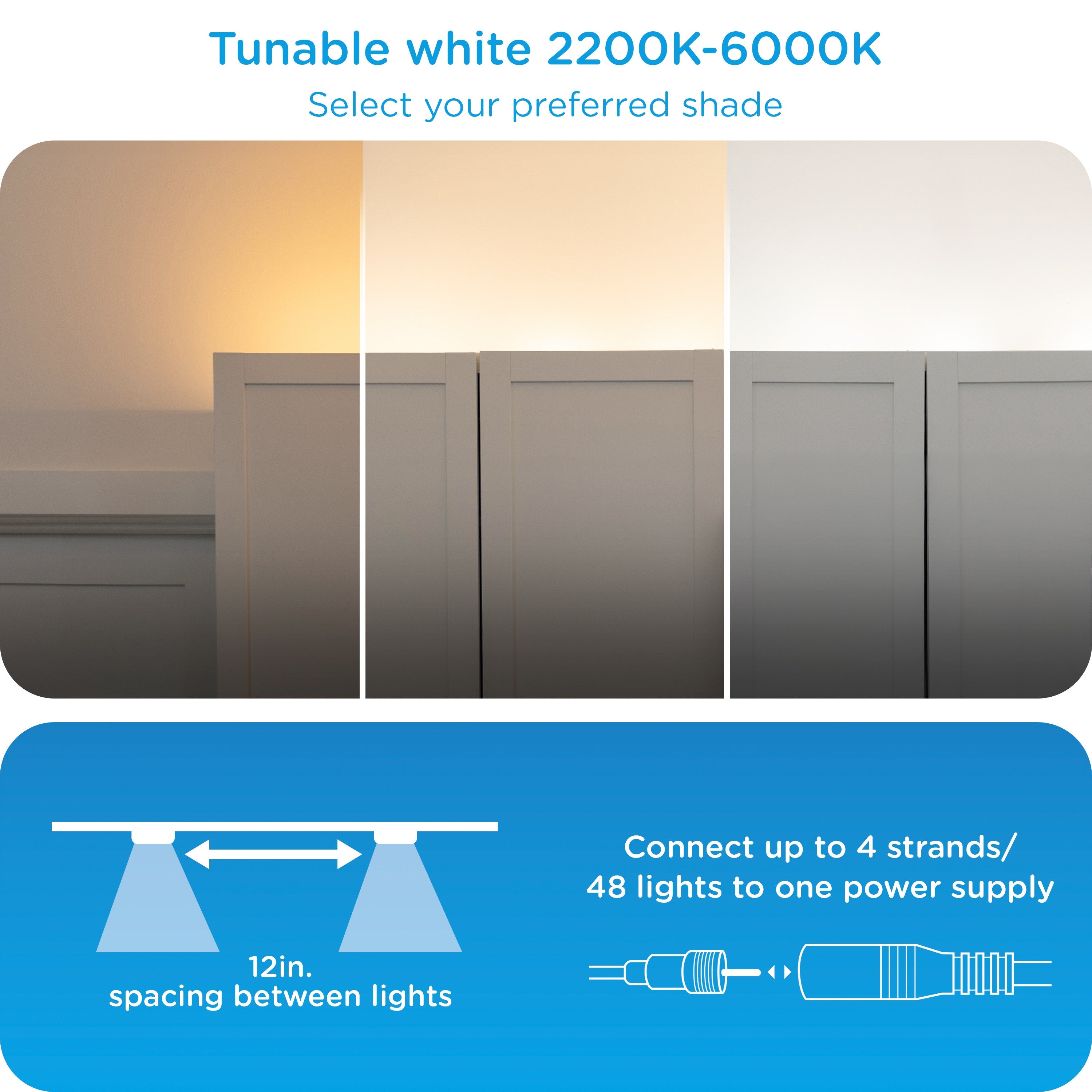 Enbrighten WiFi VIBE Spectrum Color-Changing Wall Lights Extension Strand, 12ft. White Cord