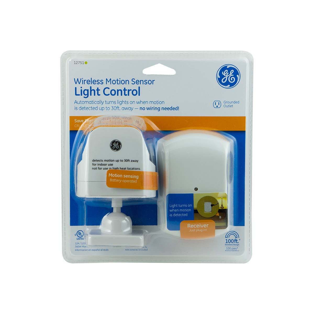 GE Wireless Motion Sensing Light Control Transmitter with 1-Outlet Indoor Grounded Receiver, White