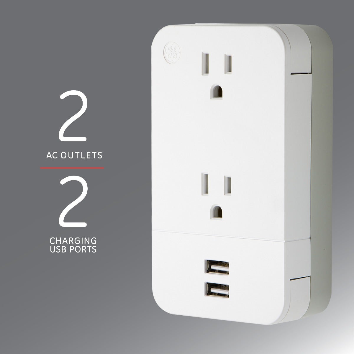 GE 2-Outlet 2-USB Charging Station with Cable Management, White