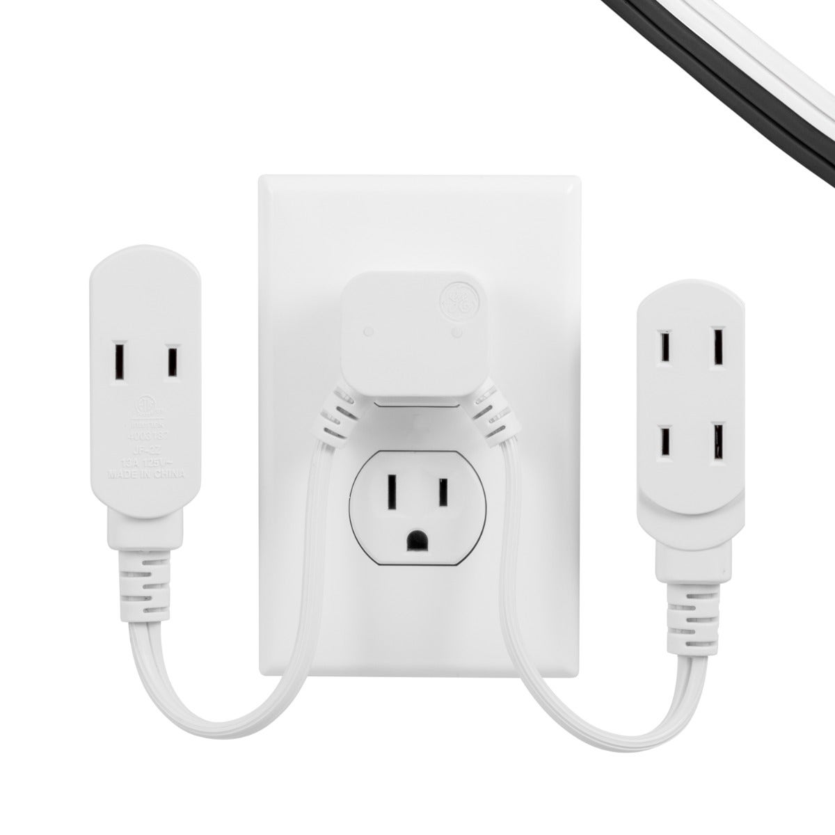 GE 3-Outlet 10in. Dual Split Extension Cord, White