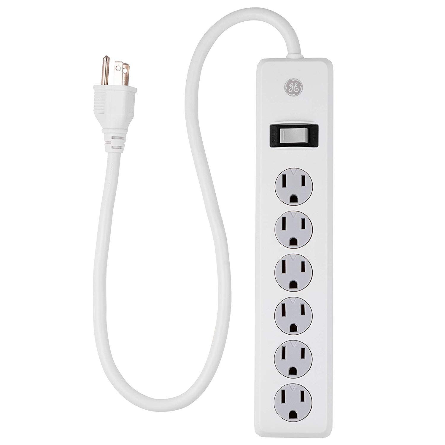GE 6-Outlet 2ft. Surge Protector with Twist-to-Close Safety Covers, White