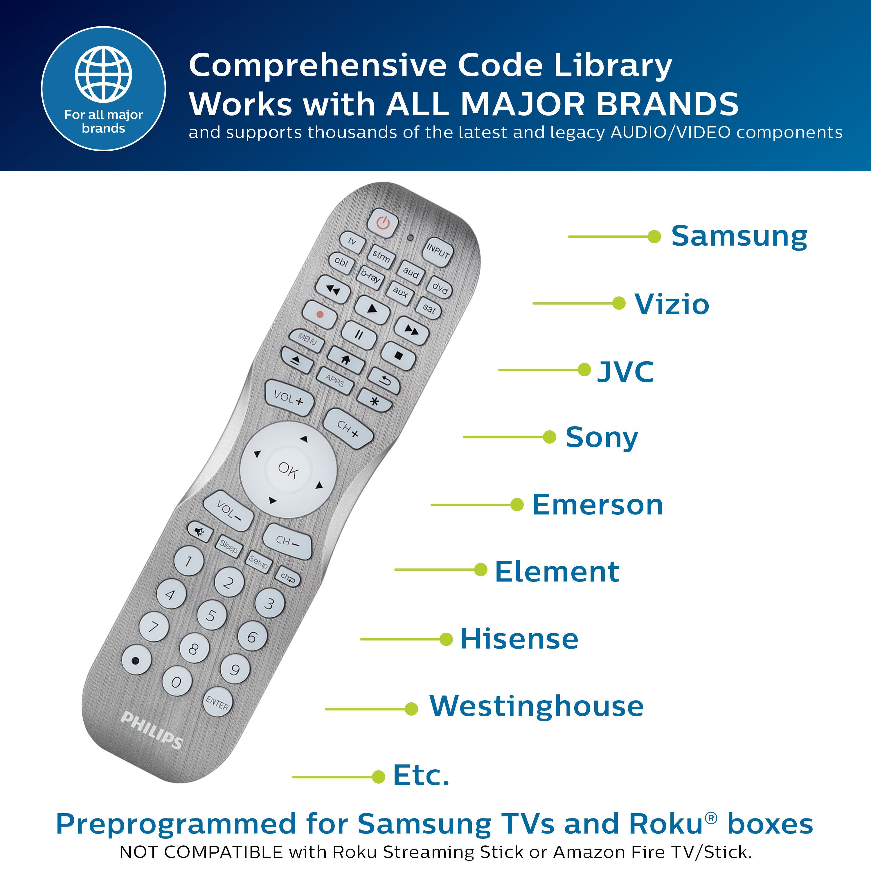Philips 8-Device Backlit Universal Remote, Brushed Graphite
