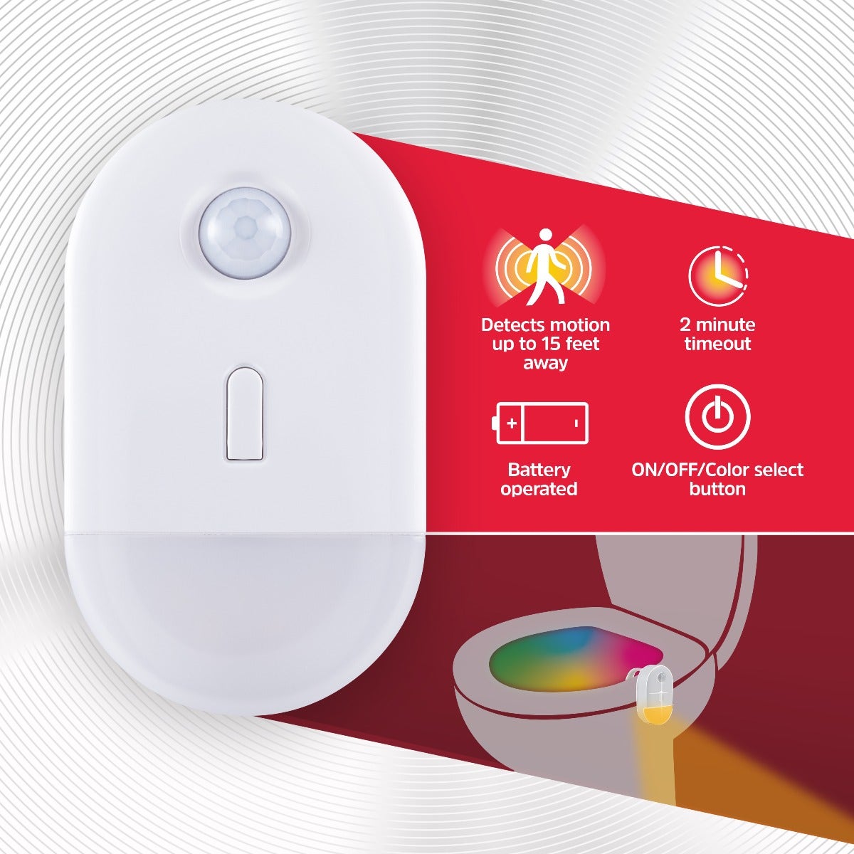 Energizer Color Changing Motion Sensing LED Toilet Clip Light, White