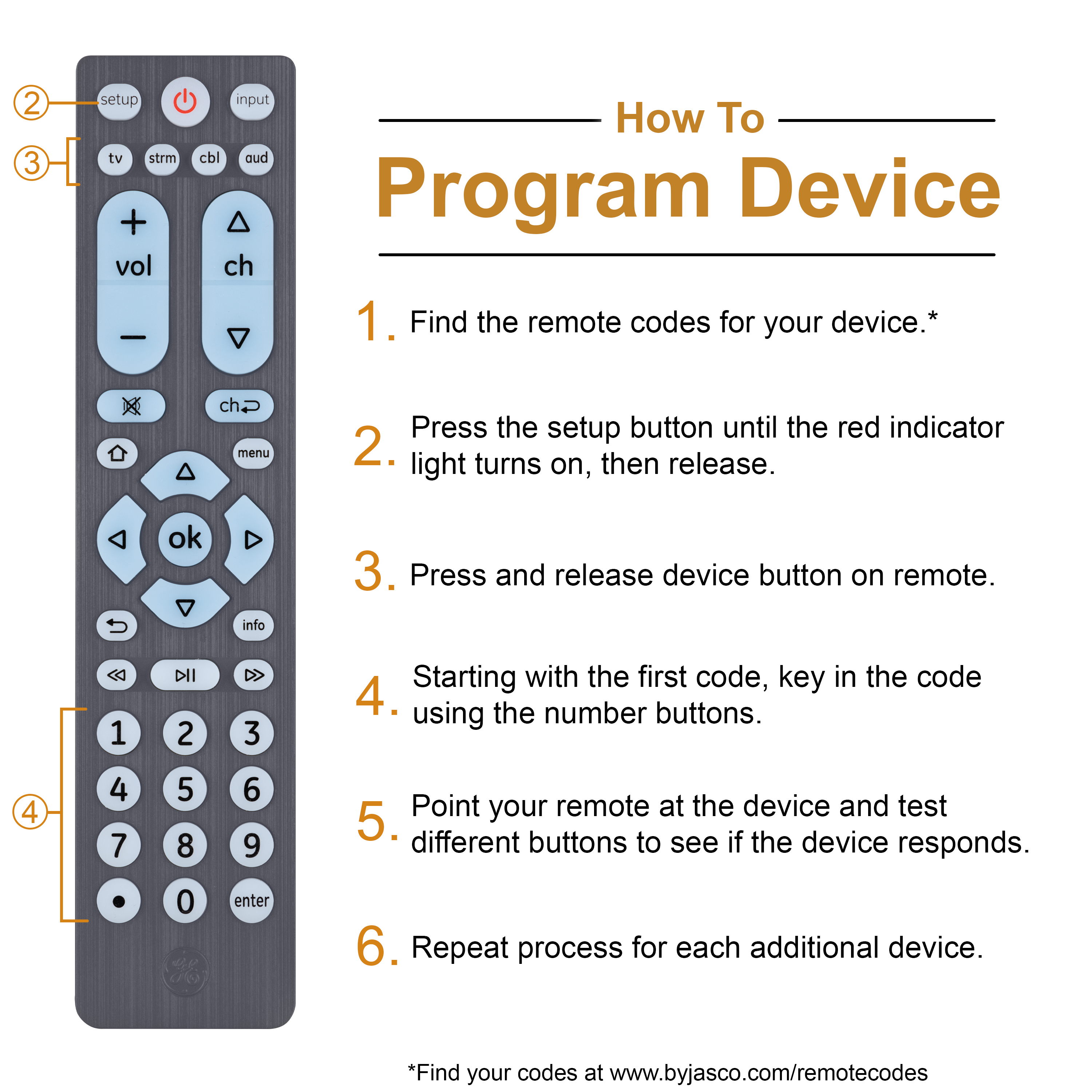 GE 4-Device Backlit Universal Remote Control, Brushed Graphite