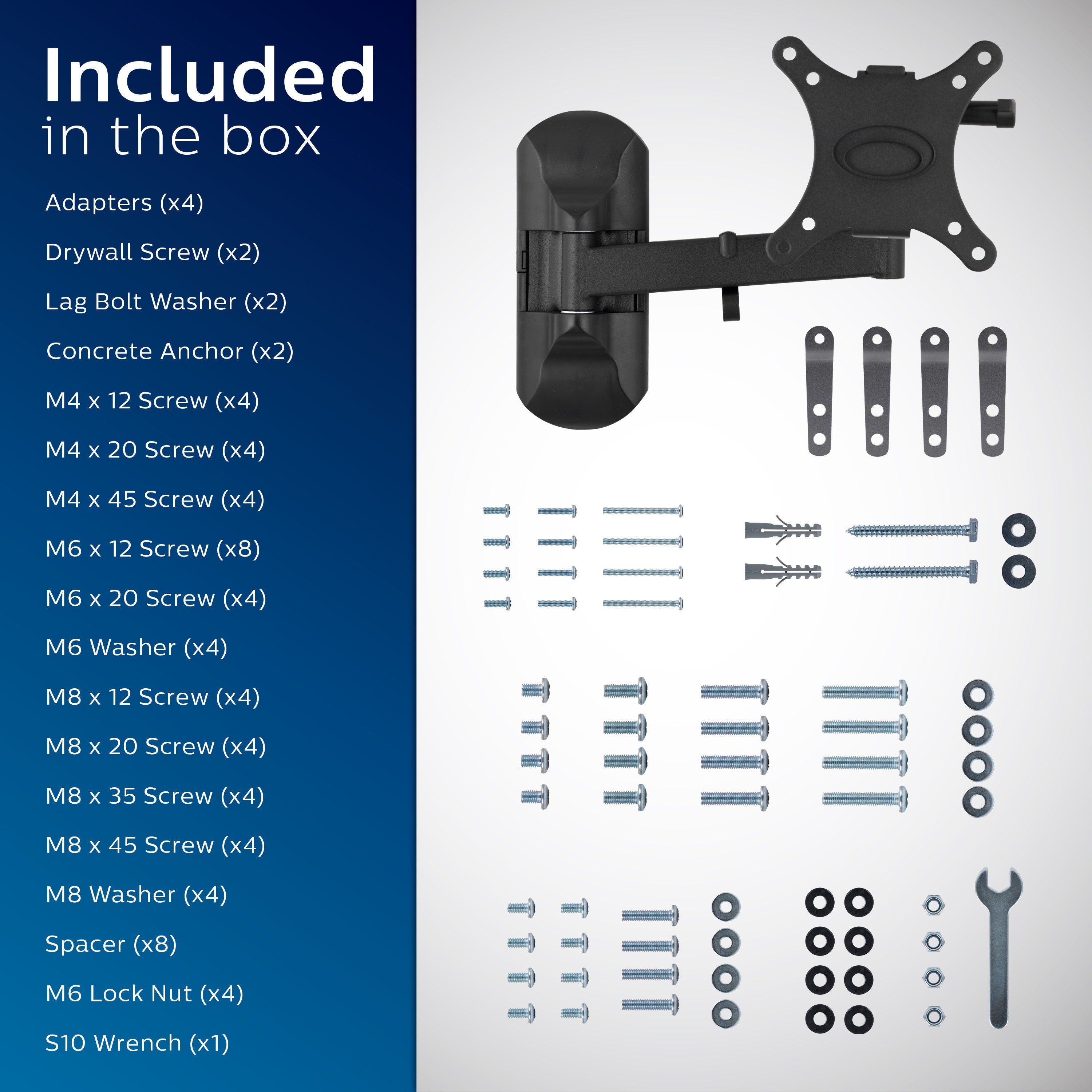 Philips Full-Motion TV Wall Mount, Up to 55in., Black