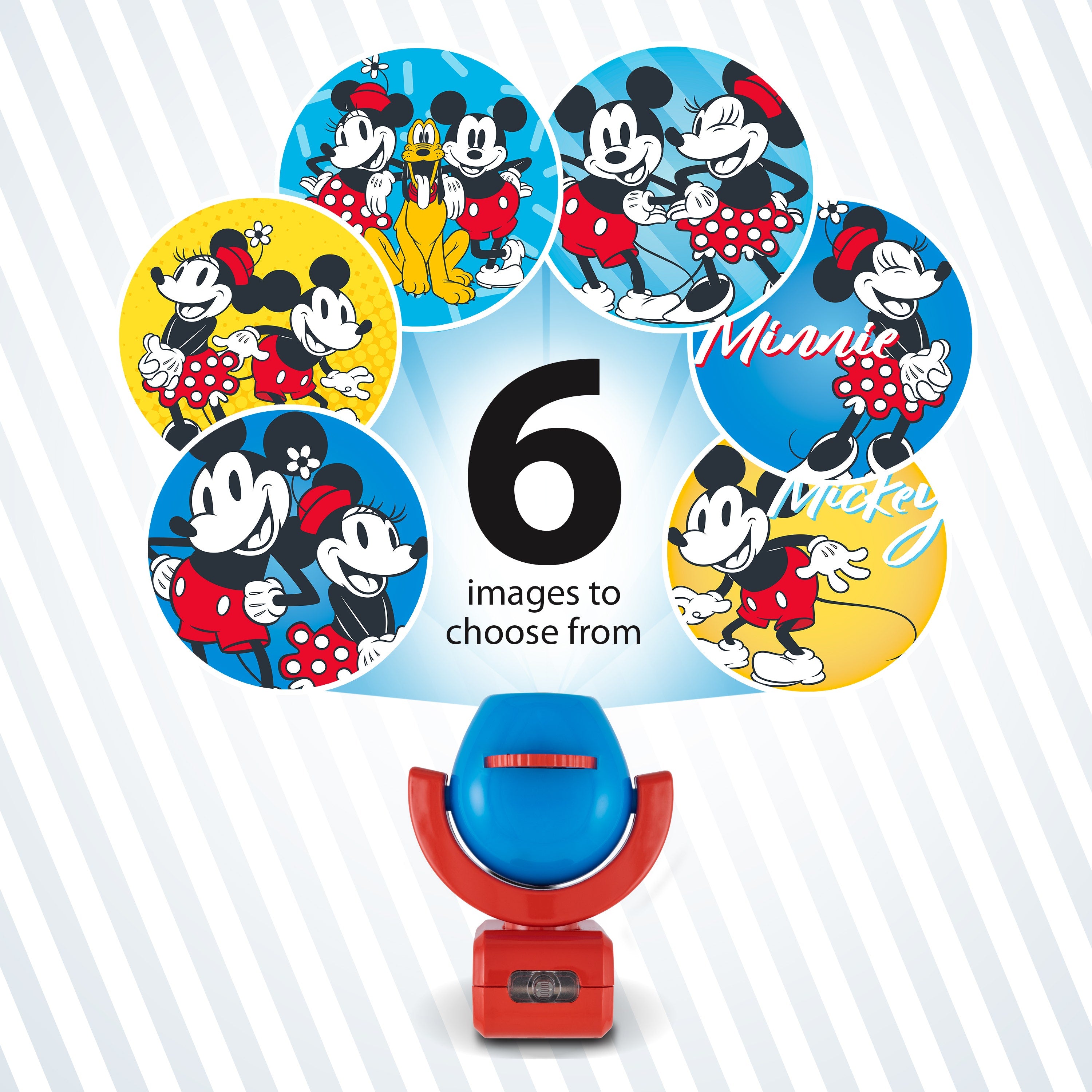 Projectables Disney Mickey & Minnie Light Sensing 6-Image LED Night Light, Blue/Red