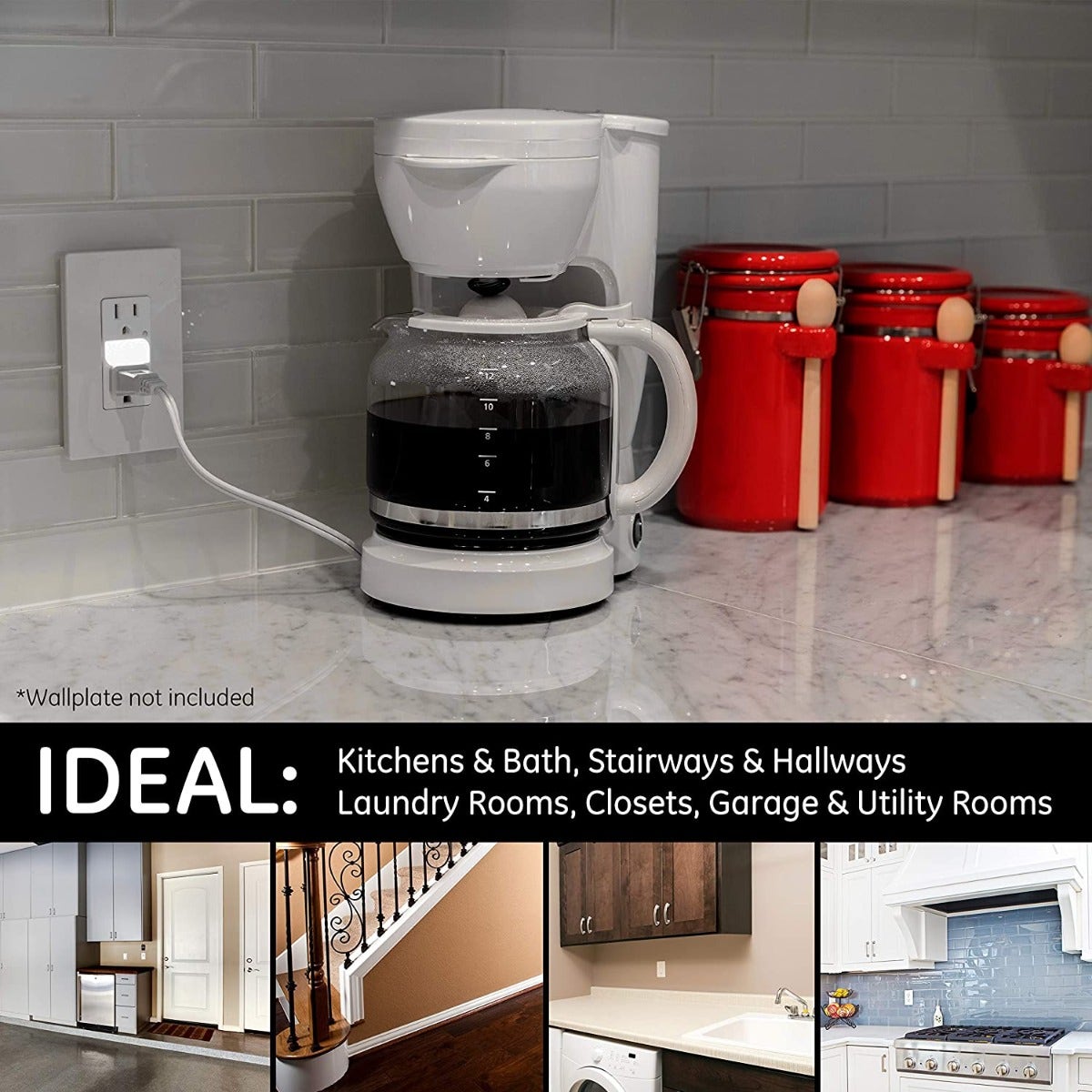 GE UltraPro Grounding Duplex Tamper Resistant Receptacle with Light Sensing Guide Light, White