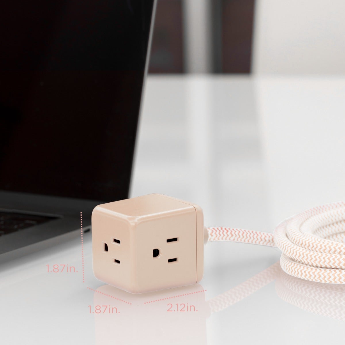 Cordinate 3-Outlet 5ft. Braided Extension Cord Cube, Blush