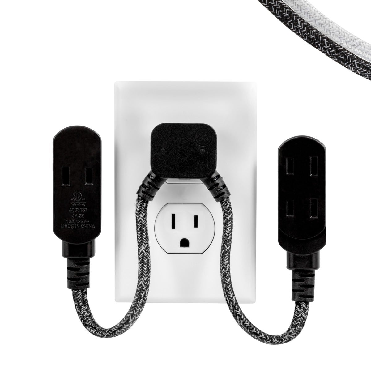 GE 3-Outlet 10in. Dual Split Extension Cord, Black